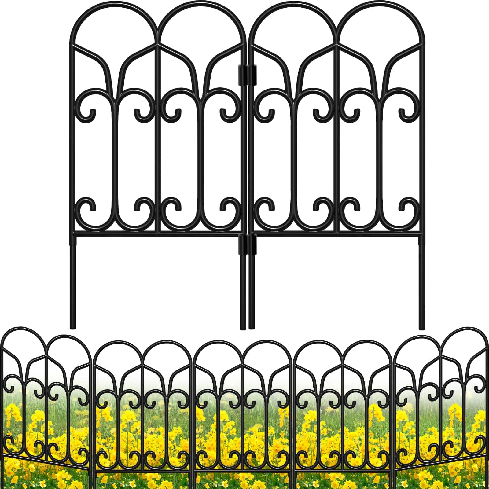 AMAGABELI 10 Panels 22in(H)×10ft(L) Decorative Garden Fences and Borders for Dogs No Dig Rustproof Metal Fence Panels Garden Edging Border Animal Barrier Fencing for Flower Beds Yard Patio Decor Black
