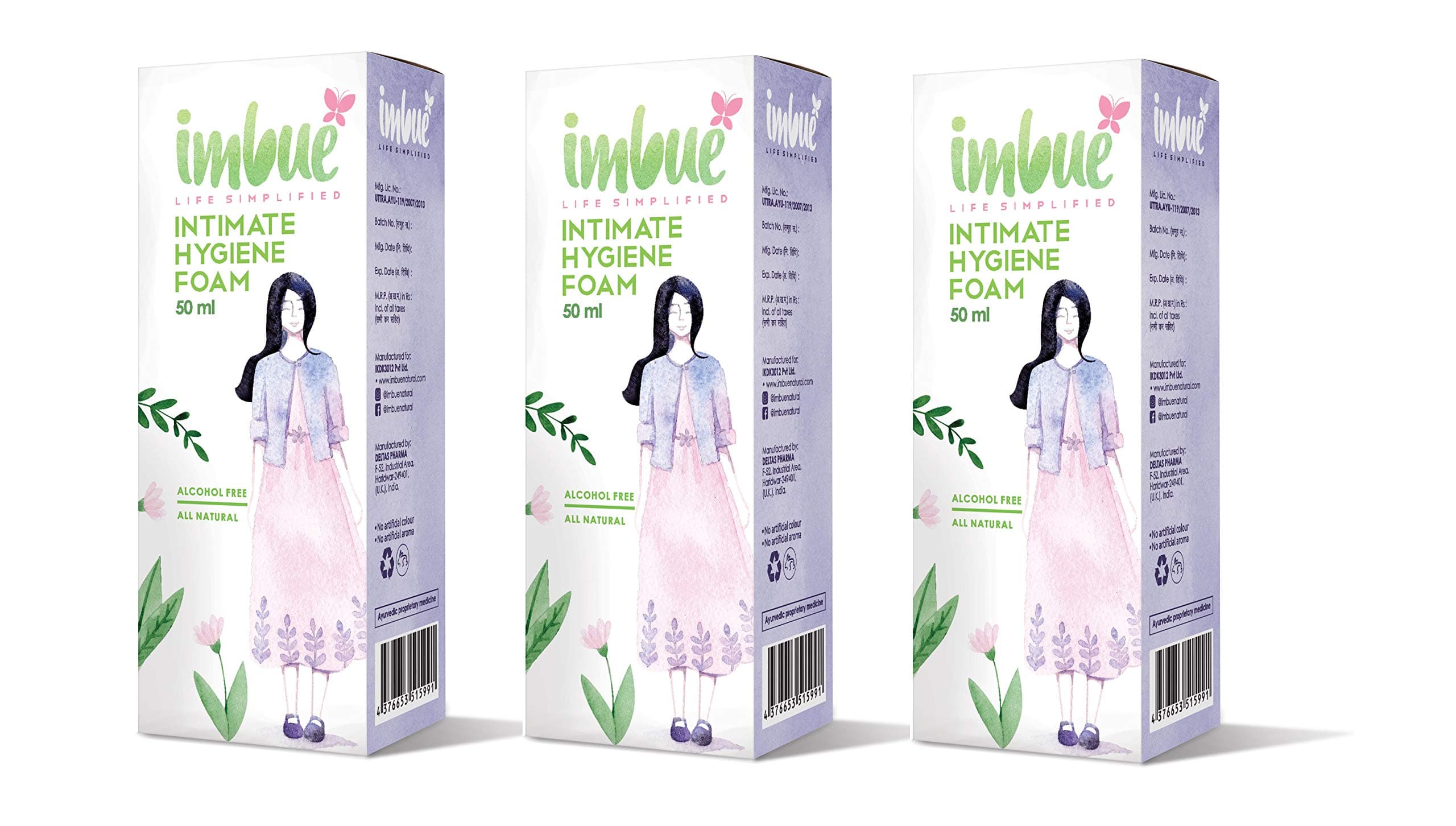 IMBUE Intimate Hygiene Foam for Women | No Water Required Post Usage | Suitable for Public Washrooms | Ayurvedic & Alcohol-Free | Vegan | Sulphate & Paraben Free - 50ml (Pack of 3)