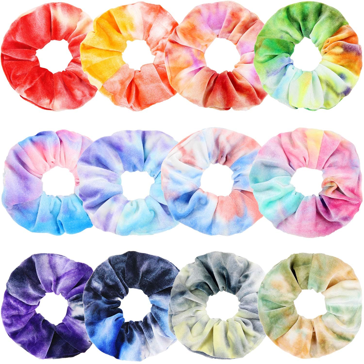 Scrunchies for Girls, 12 Pcs Tie Dye Velvet Scrunchies for Hair, Soft Rainbow Ponytail Holder, Cute Candy Colors Elastic Hair Bands for Teens and Women