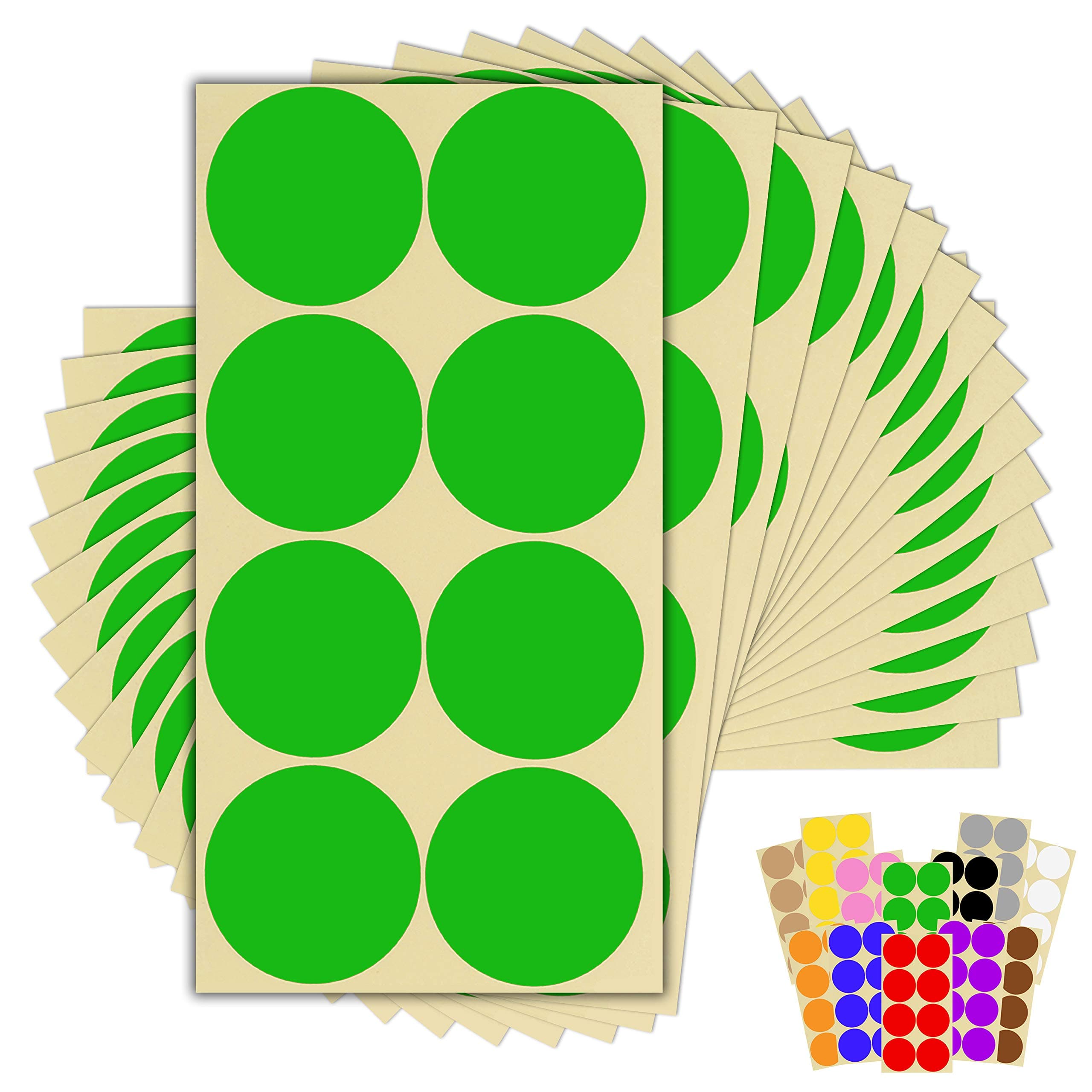 120 x Green Sticky Dots - 50mm 2 Inch - Round Colour Coding Dot Stickers - 15 Sheets