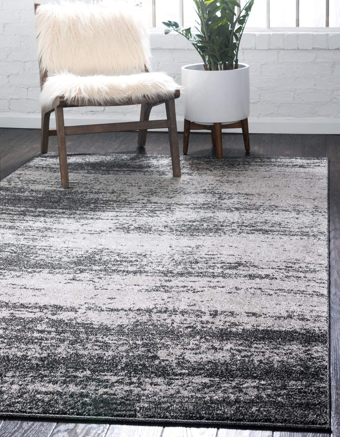Unique LoomDel Mar Collection Area Rug - Lucille (9'x 12' Rectangle, Dark Gray/ Ivory)