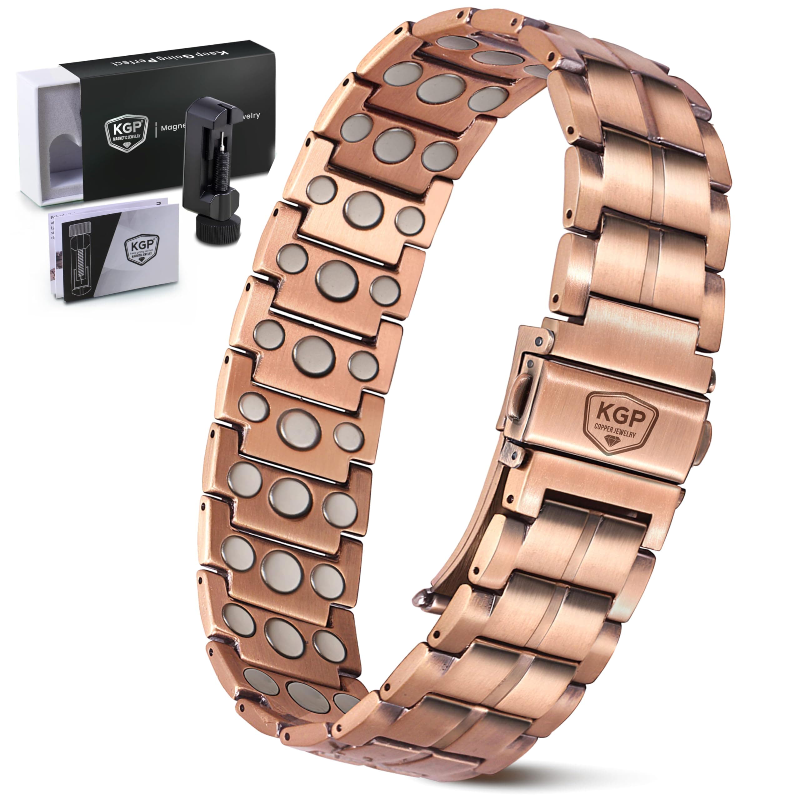 Mens Magnetic Copper Bracelet with 3X Strength Ultra Enhanced Magnets,Adjustable 99.99% Solid Pure Copper Therapy Bracelet for Men,Magnetic Copper Wristband Jewelry with Gift Box