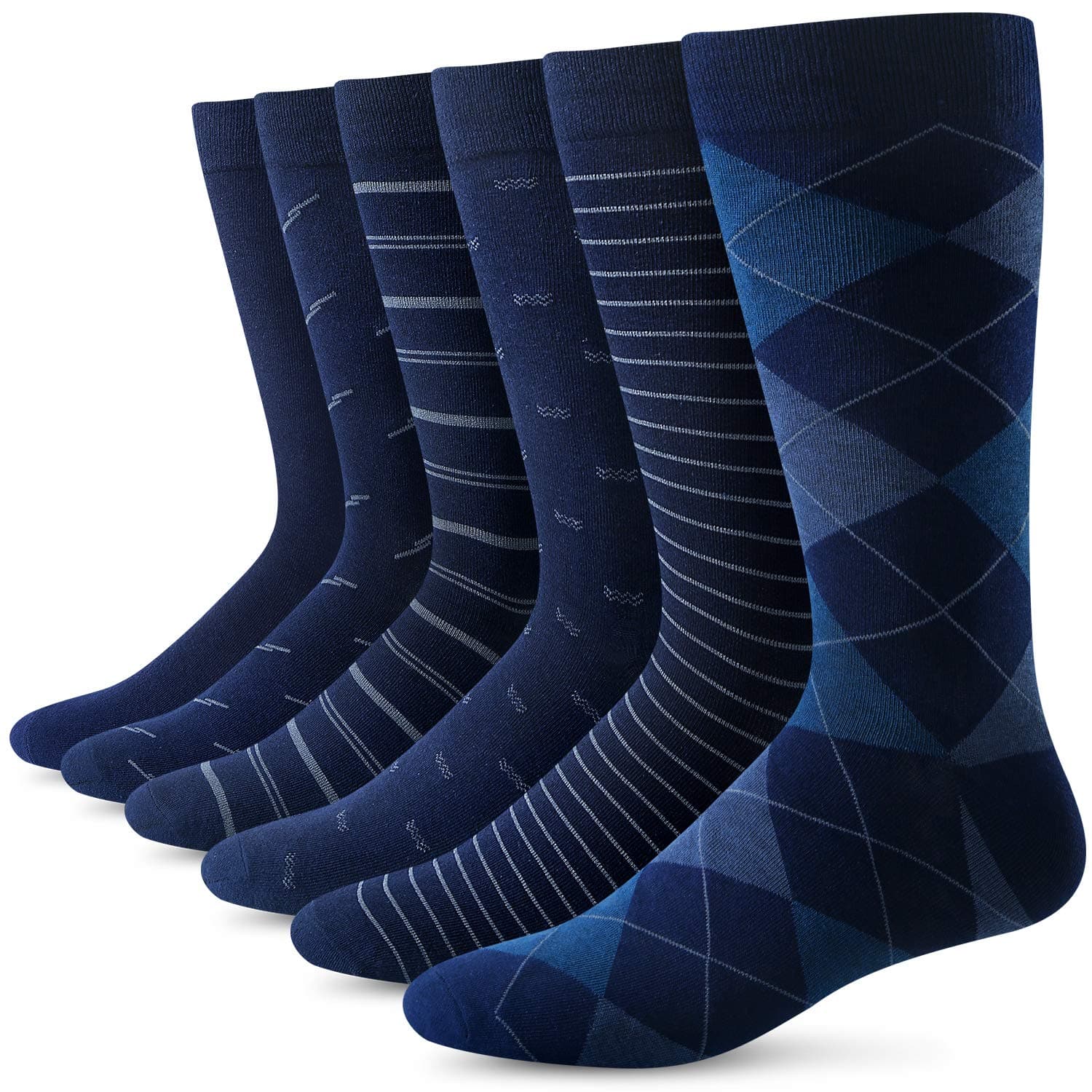 Mens Dress Socks Business Casual Solid Pattern Cotton Crew Sock 6 Pairs, Easter Gifts for Men Boys