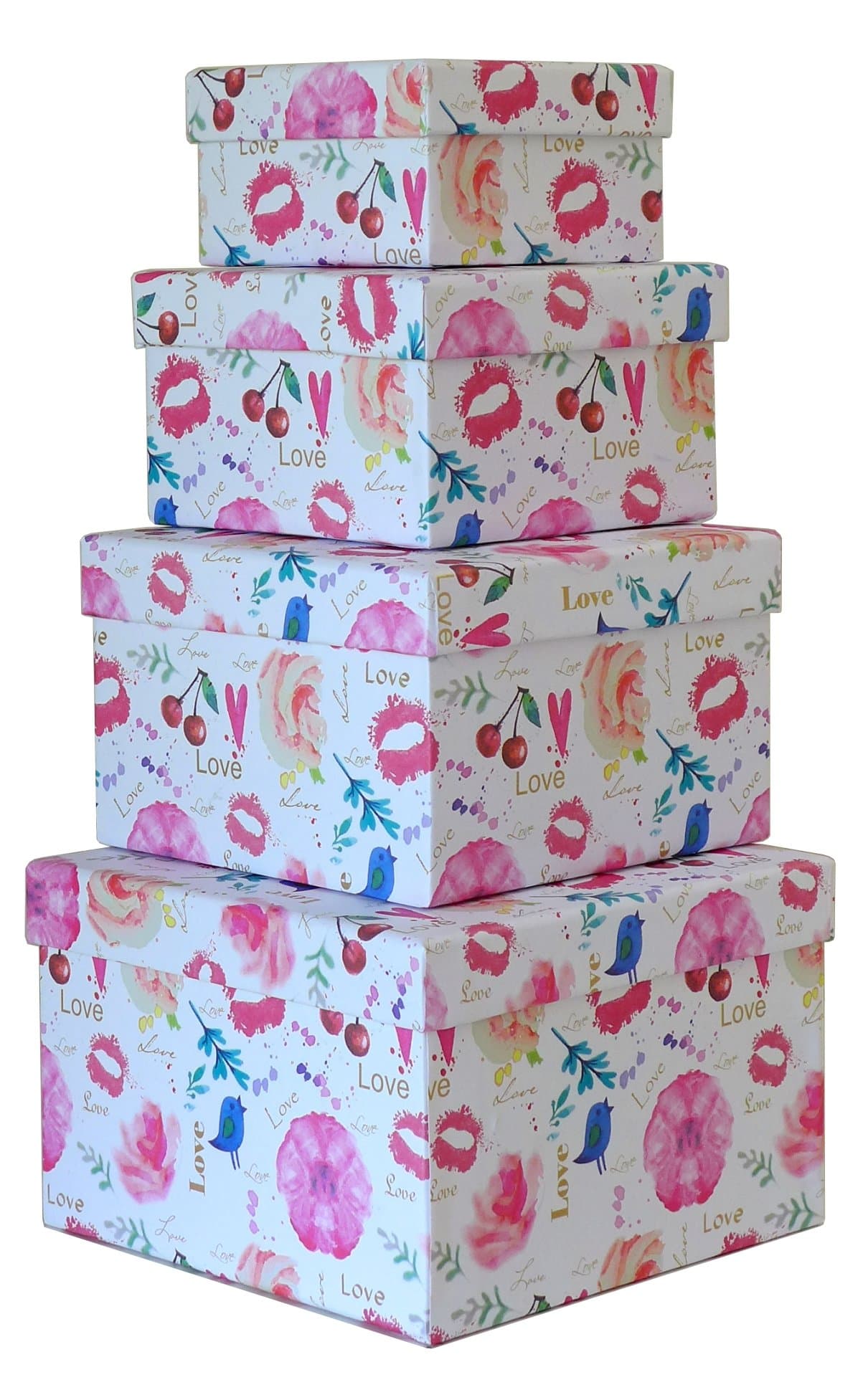 Cypress Lane Square Rigid Gift Box, a Nested Set of 4, 3.5x3.5x2 to 6x6x4 inches (Valentine)
