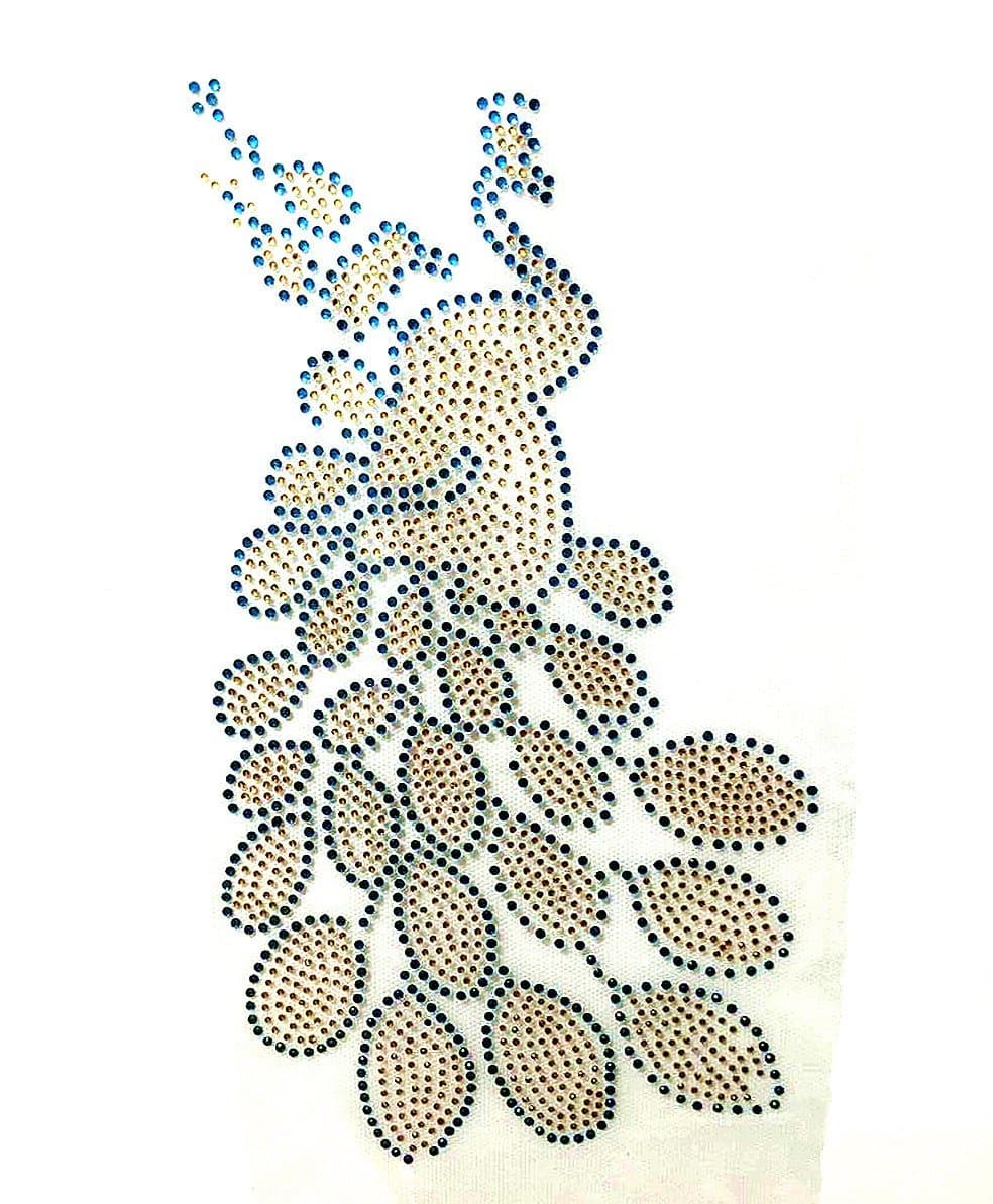 Hot Fix Motif Heat Transfer Ultrabright Blue Peacock Rhinestone DIY Iron on Patches Applique