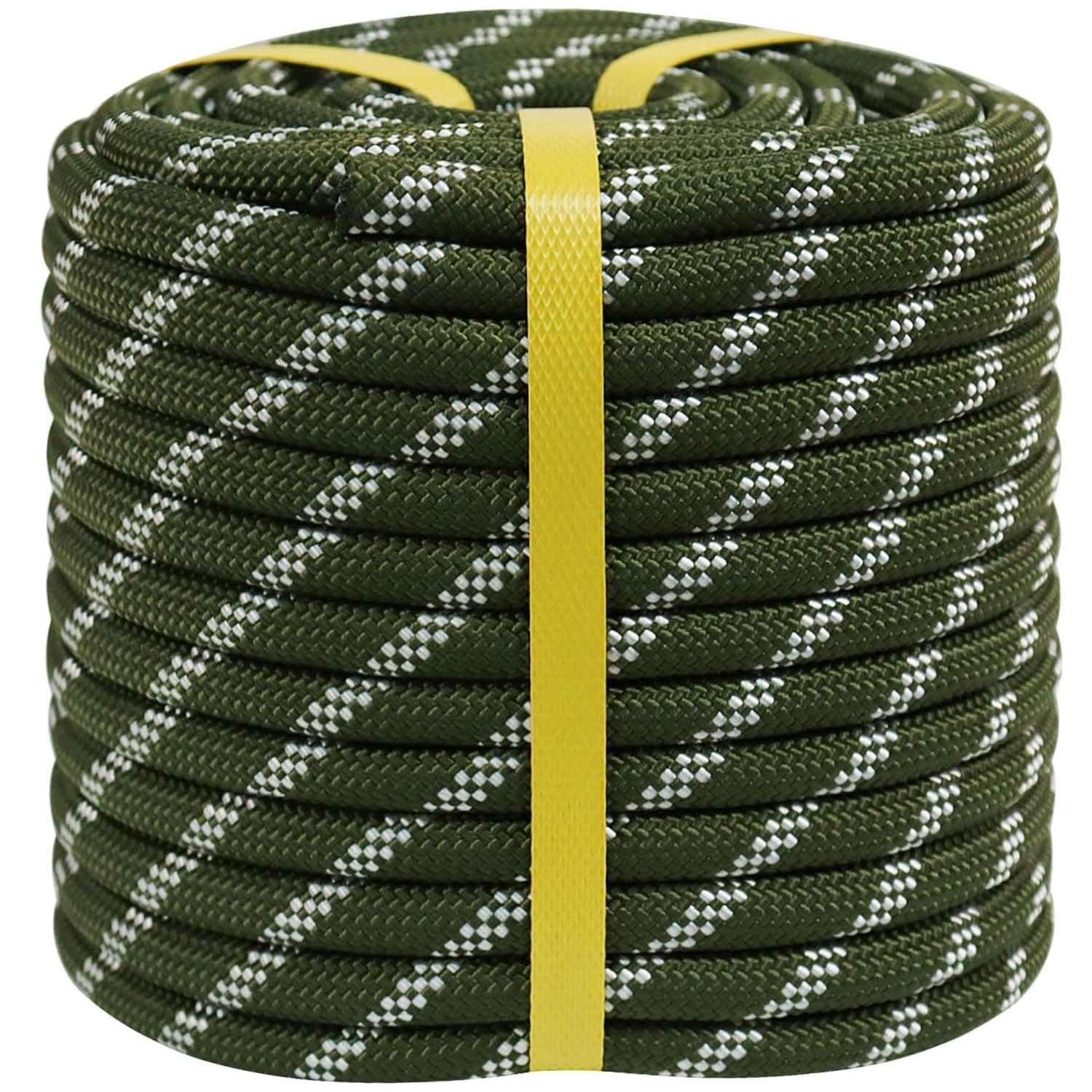 Double Braided Arborist Rigging Rope (1/2 in x 100 ft) Polyester Rope Climbing Rope 48 Strands for Tree Work Pulling Swing Sailing, ArmyGreen