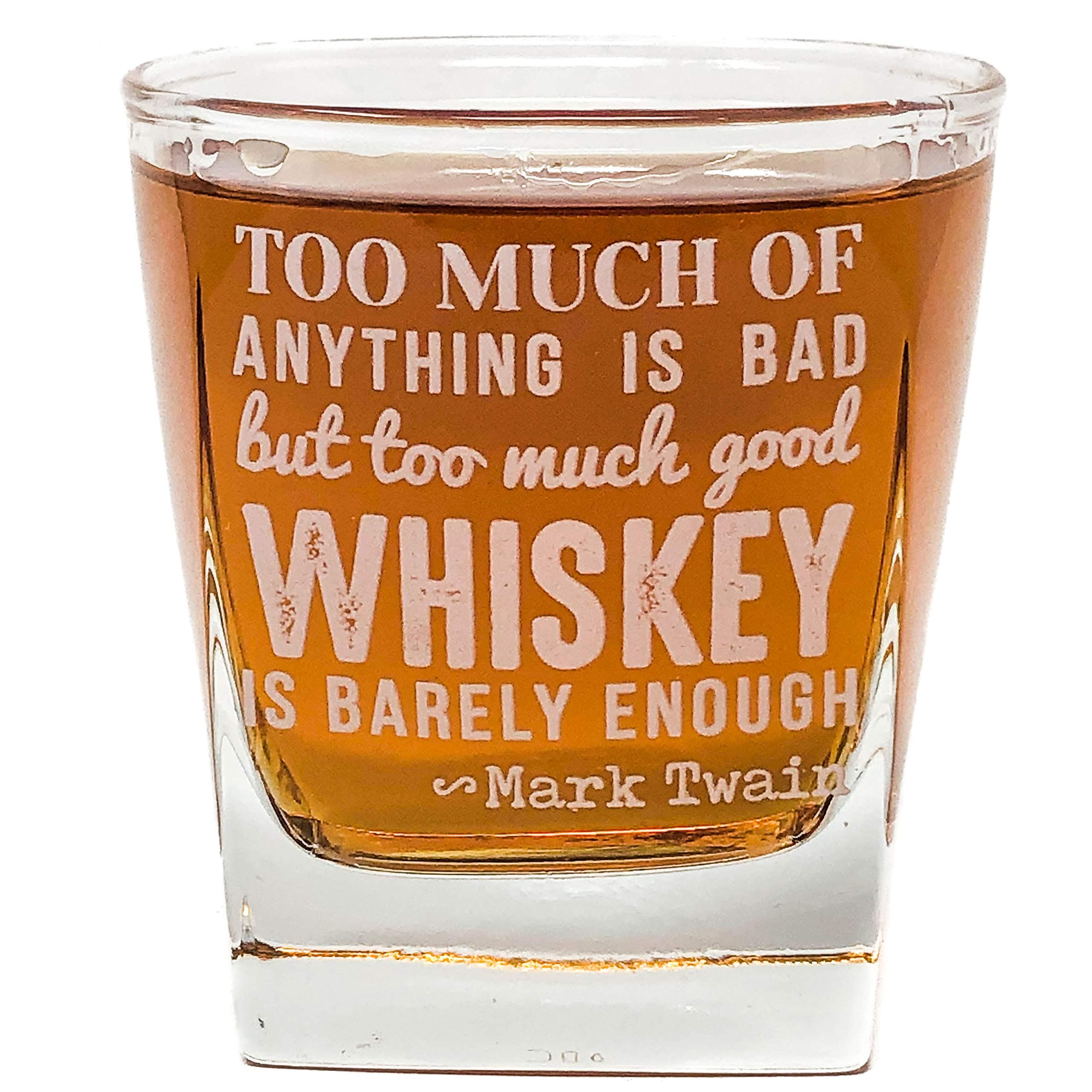 Premium Whiskey Cocktail Glass with Mark Twain Quote - Unique Bourbon Glasses for Men - Ideal Present for Dads and Grandfathers - Thick Bottom Double Old-fashioned - 10 oz