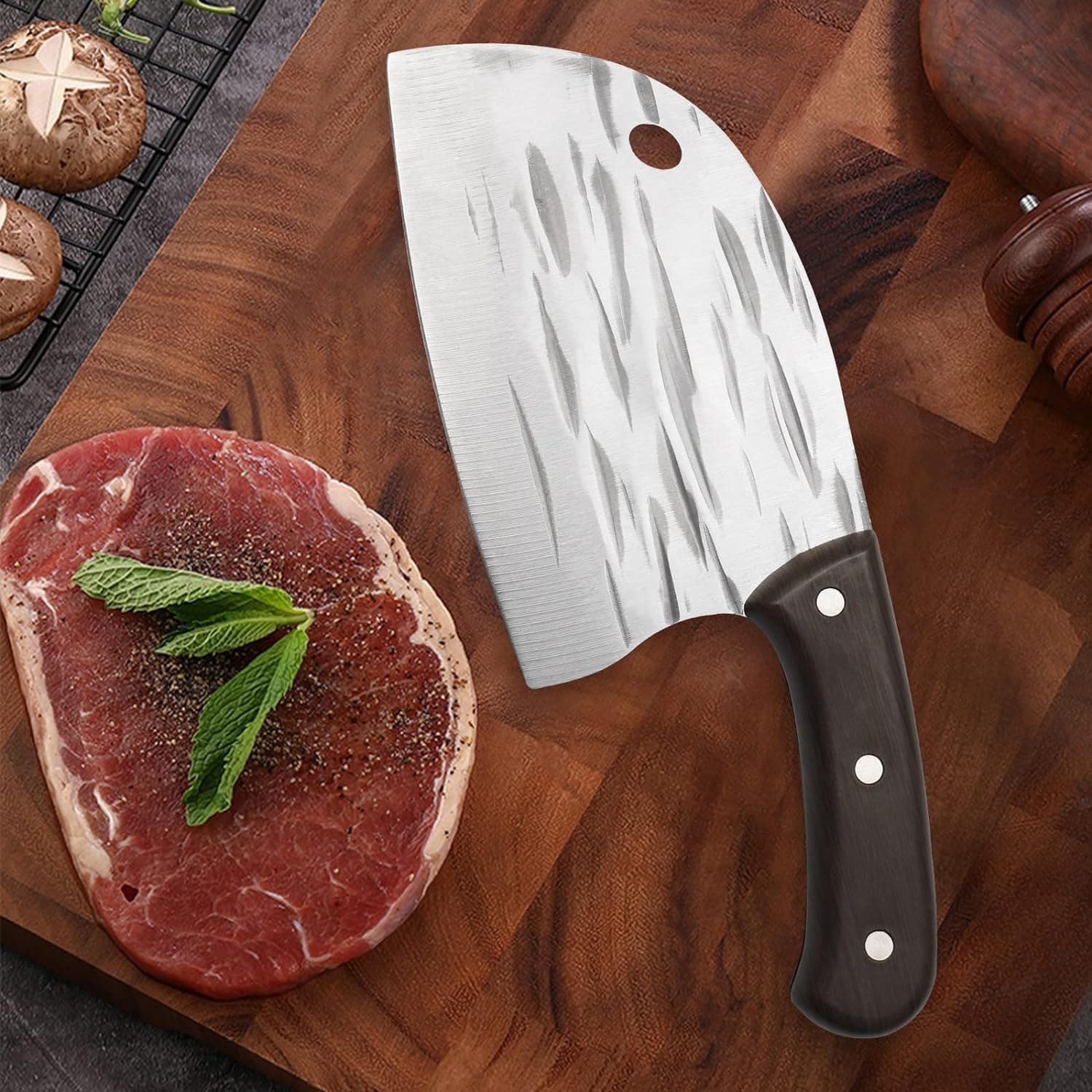 AUM ENTERPRISE Stainless Steel 6 Inch Blade Meat Cleaver for Kitchen - Heavy Duty Japanese Bone Cutter, Hand Forged Boning Knife, Outdoor Multi-Purpose Butcher Knife