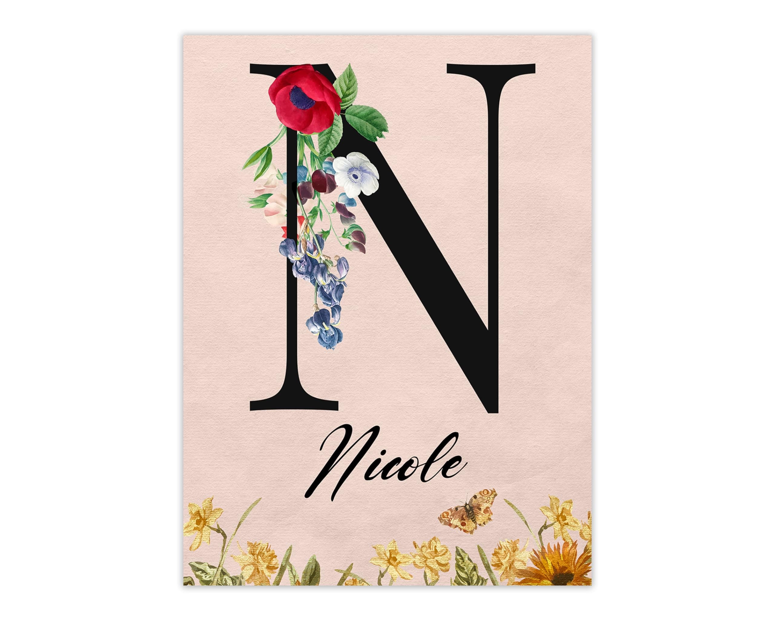 Buzz UnpluggedUnique Personalized Baby Girl Room Decor: Letter 'N' Flower Monogram & Custom Baby Name Wall Decor Posters On Print or Canvas - Makes A Charming & Elegant Nursery Art Wall Decor
