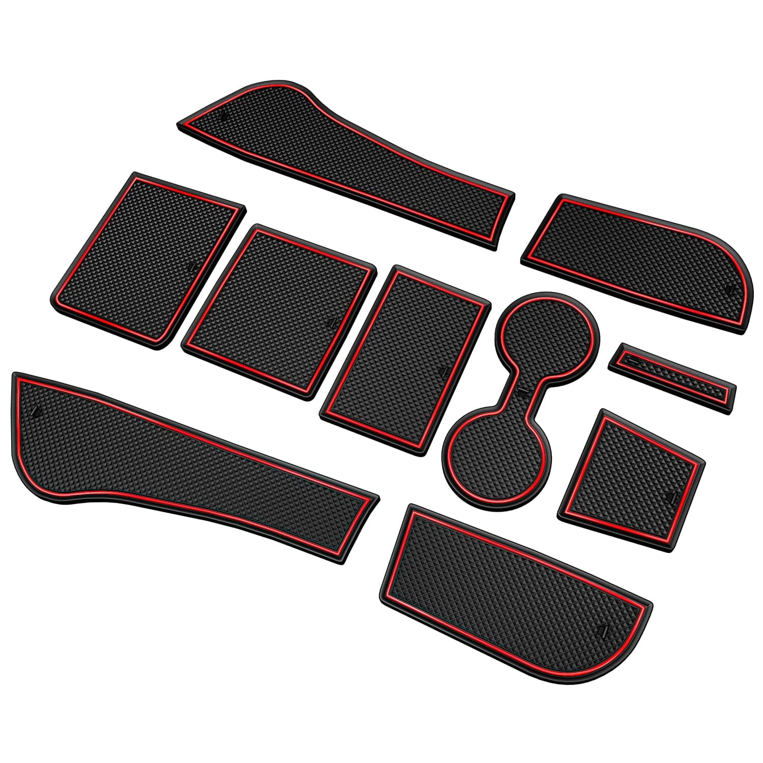 Fit for Volkswagen Jetta 2013-2018 Accessories, Upgraded Custom Non-Slip Cup Holder Inserts, Center Console Liners, Door Pocket Pads, Interior Anti-Dust Liner Mats (9-PCS, Red Trim)