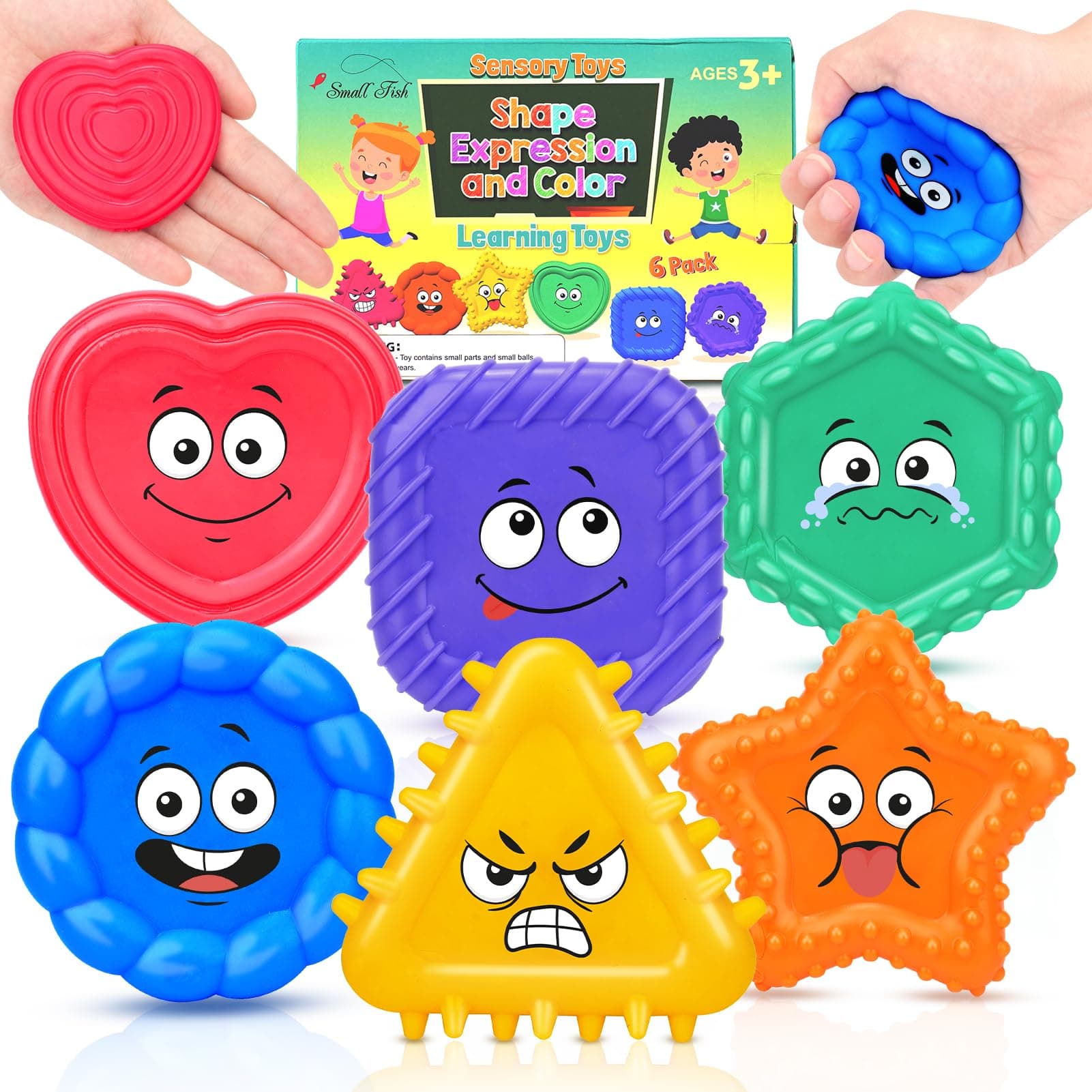 SMALL FISH Sensory Toys for Kids Toddlers - Social Emotional Feelings Special Needs, Texture Shapes Learning Tactile Toy Preschool Classroom Must Haves, Calm Down Autistic Children