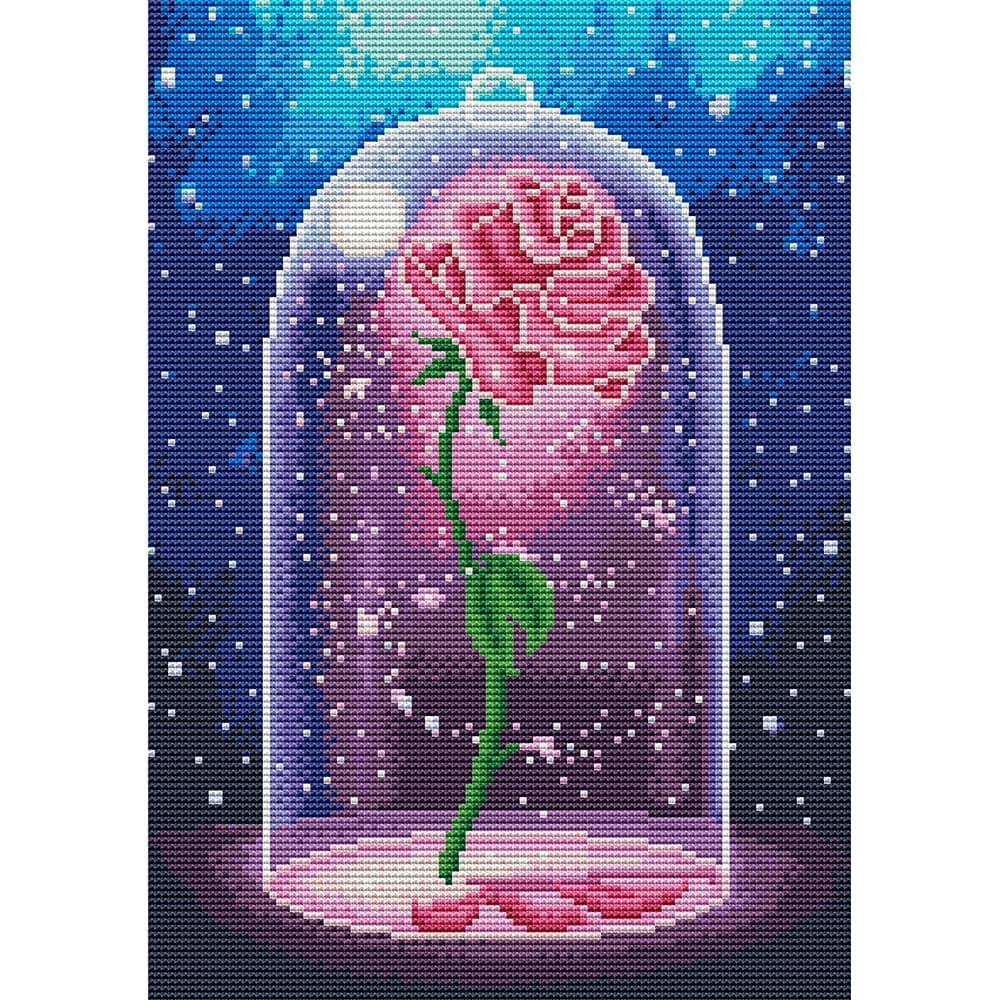 Megayouput Counted Cross Stitch Kit DIY Rose Embroidery Crafts for Beginners Pre-Printed Cross-Stitching Bedroom Kitchen Furniture Decoration (30x40cm /12X16inches)