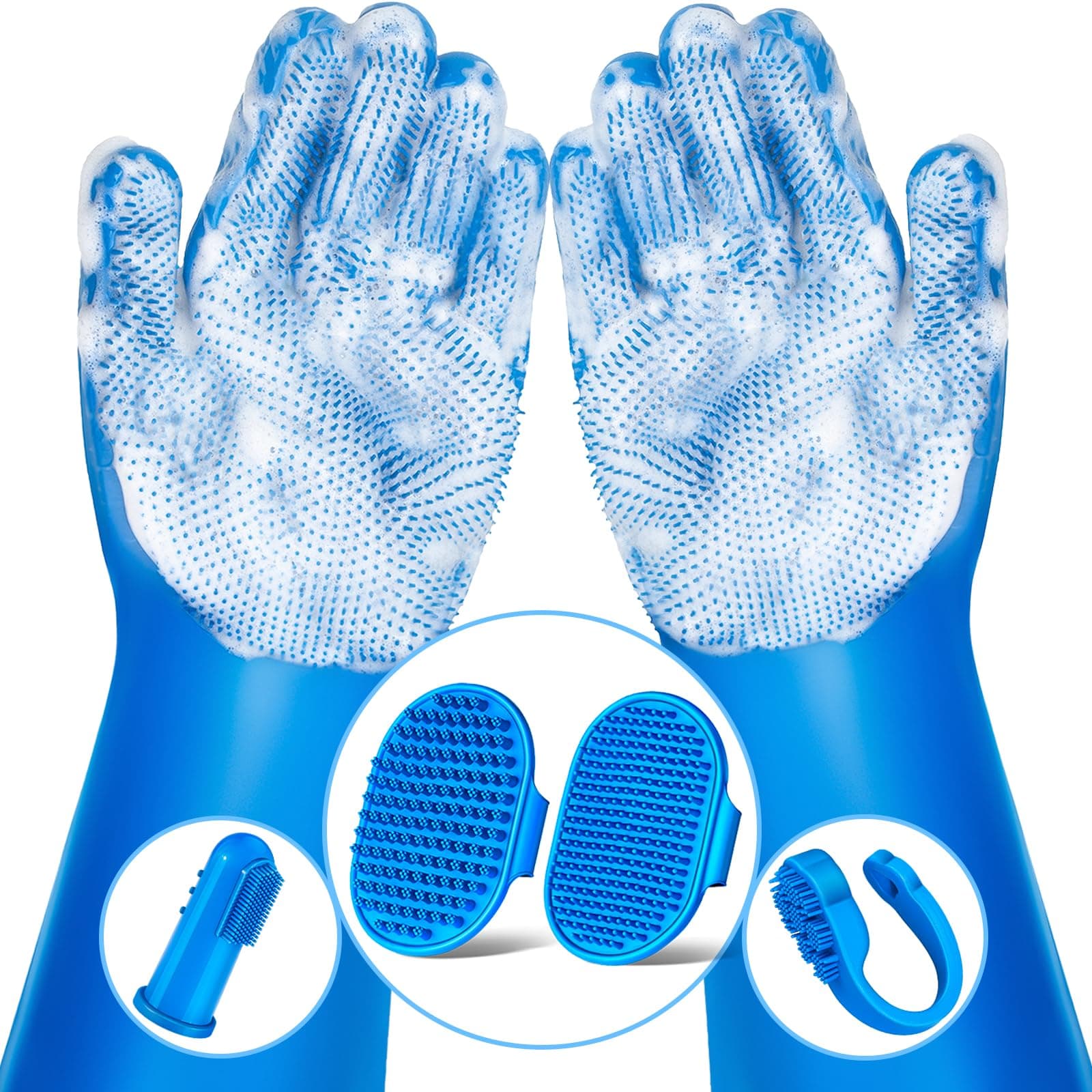 6PCS Pet Grooming Kit | Dog Washing Gloves | Dog Bath Brush | Dog Bath Gloves | Dog Shampoo Brush | Pet Grooming Gloves | Cat Bathing Supplies | Dog Bath Supplies (Navy Blue)