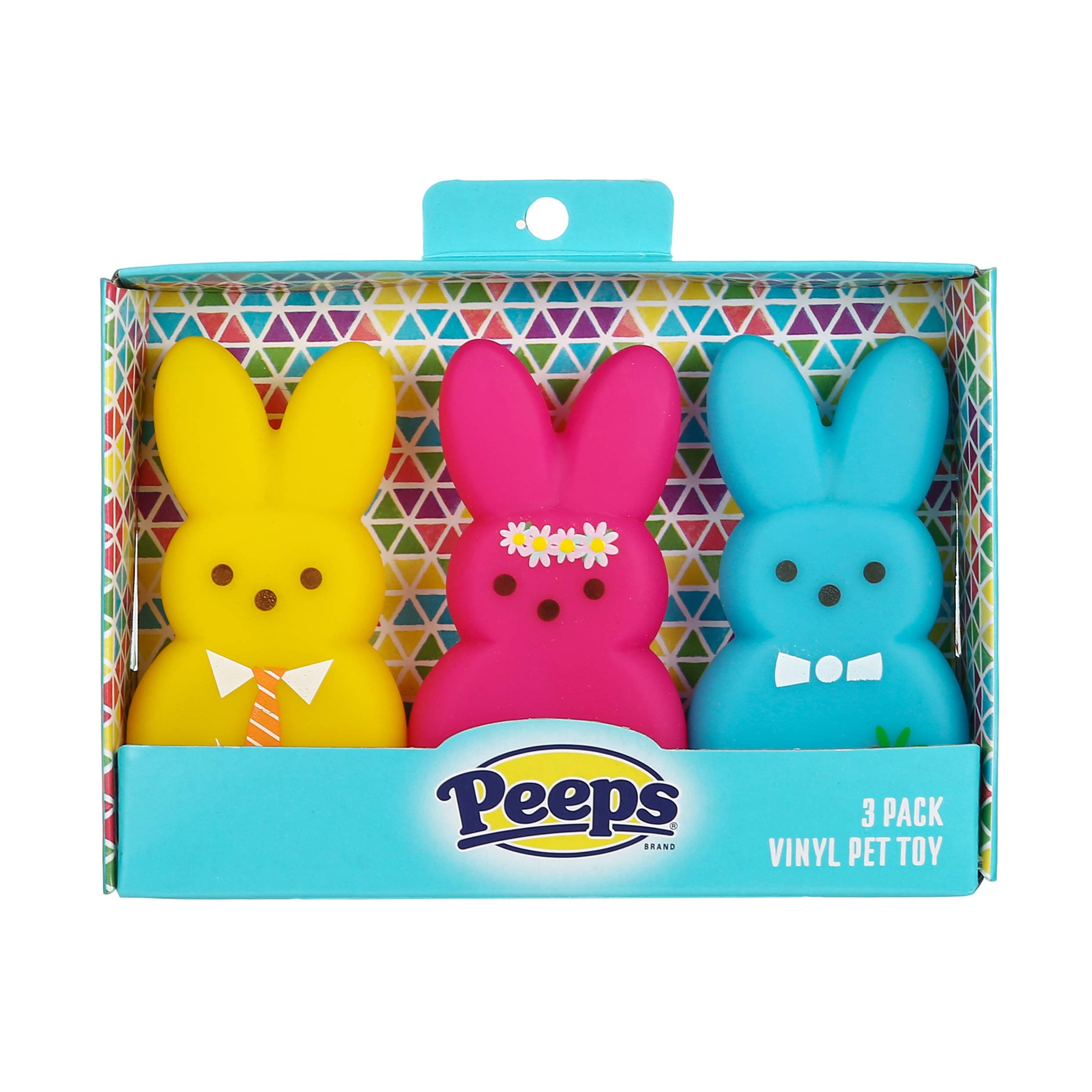 for Pets 3 Piece Dress-Up Bunnies Vinyl Dog Toys Yellow, Pink, Blue 4 inch Plastic Squeaky Dog Toys Value Pack Fun, Cute, and Squeaky Dress-Up Bunnies from Peeps