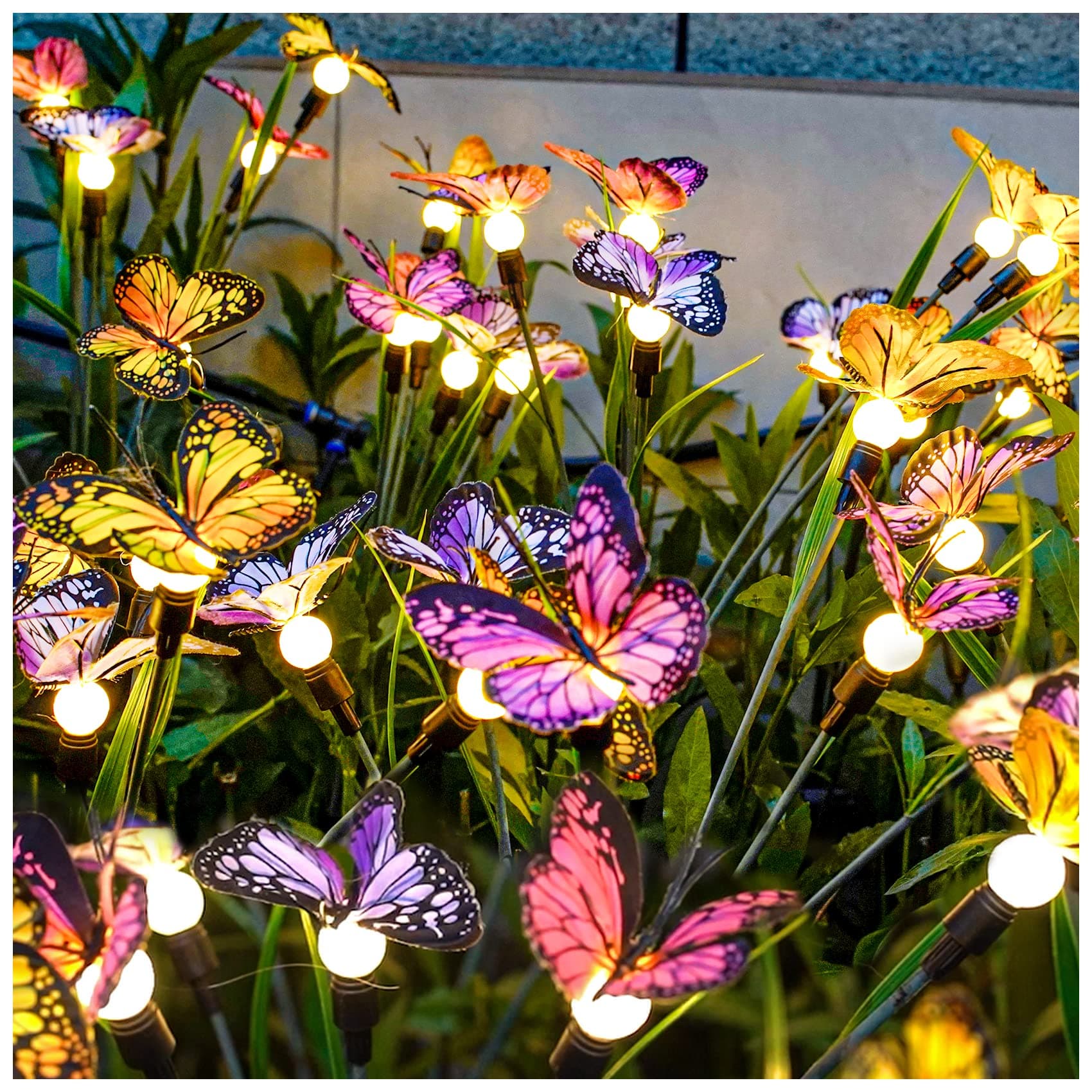 TONULAX Solar Garden Lights - Newest Version Solar Flying Butterfly Light, Solar Outdoor Lights, Yard Patio Pathway Decoration, High Flexibility Iron Wire & Realistic Butterflies (2 Pack)