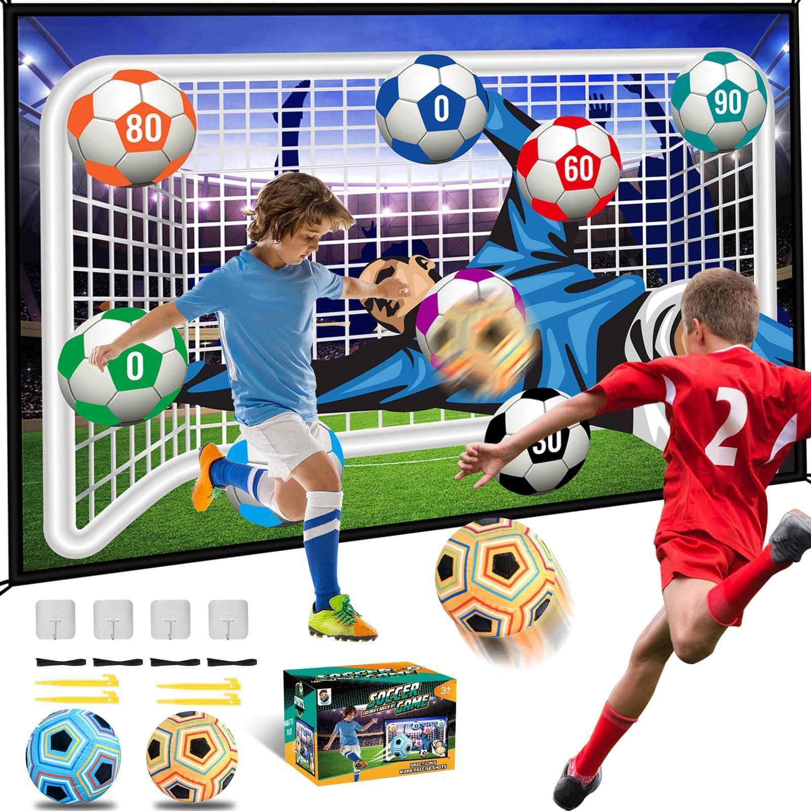 Soccer Ball Game Set for Kids, Indoor Outdoor Backyard Toss Soccer Goal Game with 2 Balls, 1 Flannel Target, Soccer Toys for 4 5 6 7 8 Years Old Kids Birthday