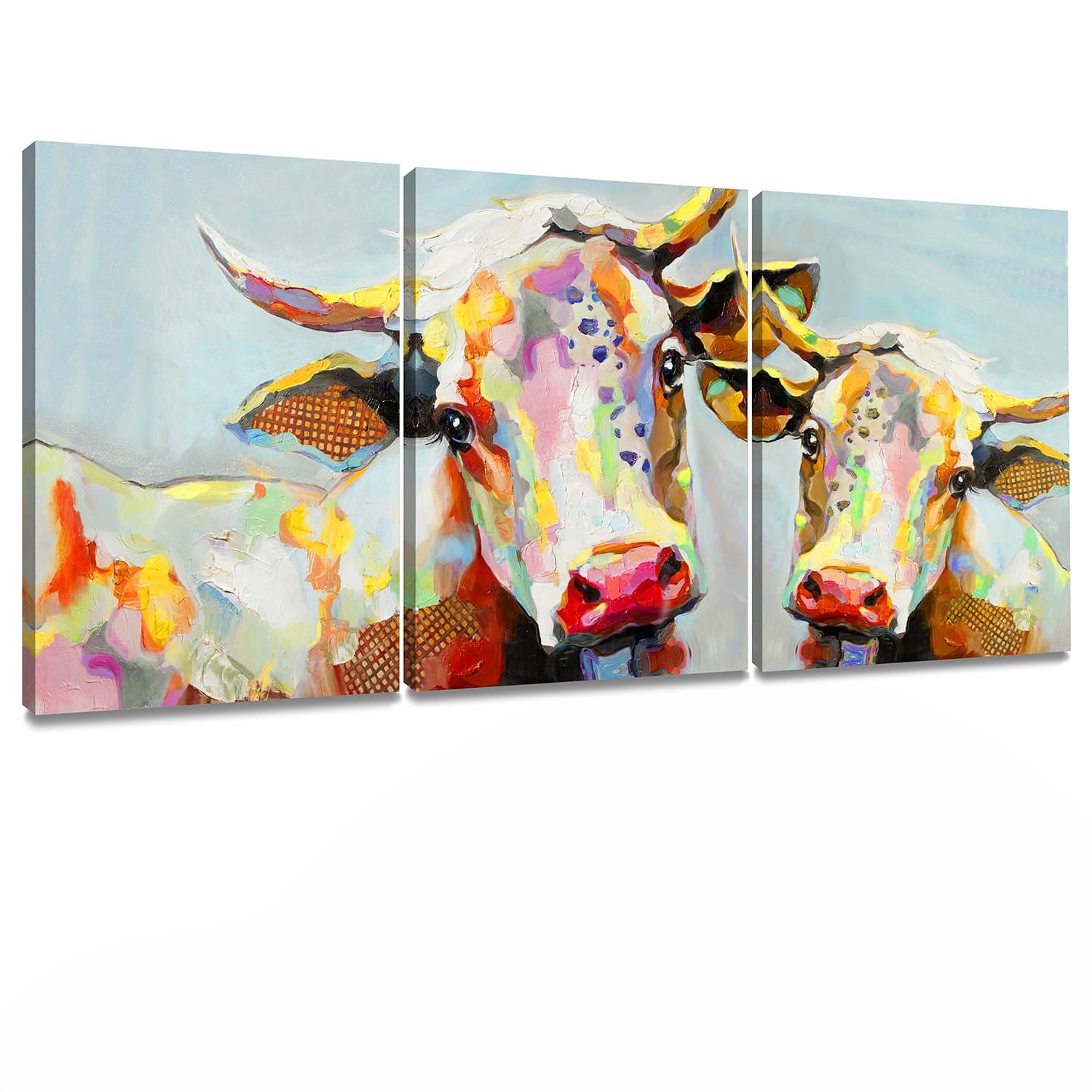 Decor MI Cow Wall Art Colorful Cute Cow Print Painting on Canvas Wall Artwork Animal Wall Art Stretched and Framed Cow Pictures Wall Decor for Living Room Children Bedroom Kitchen 12''x16'' 3 Piece