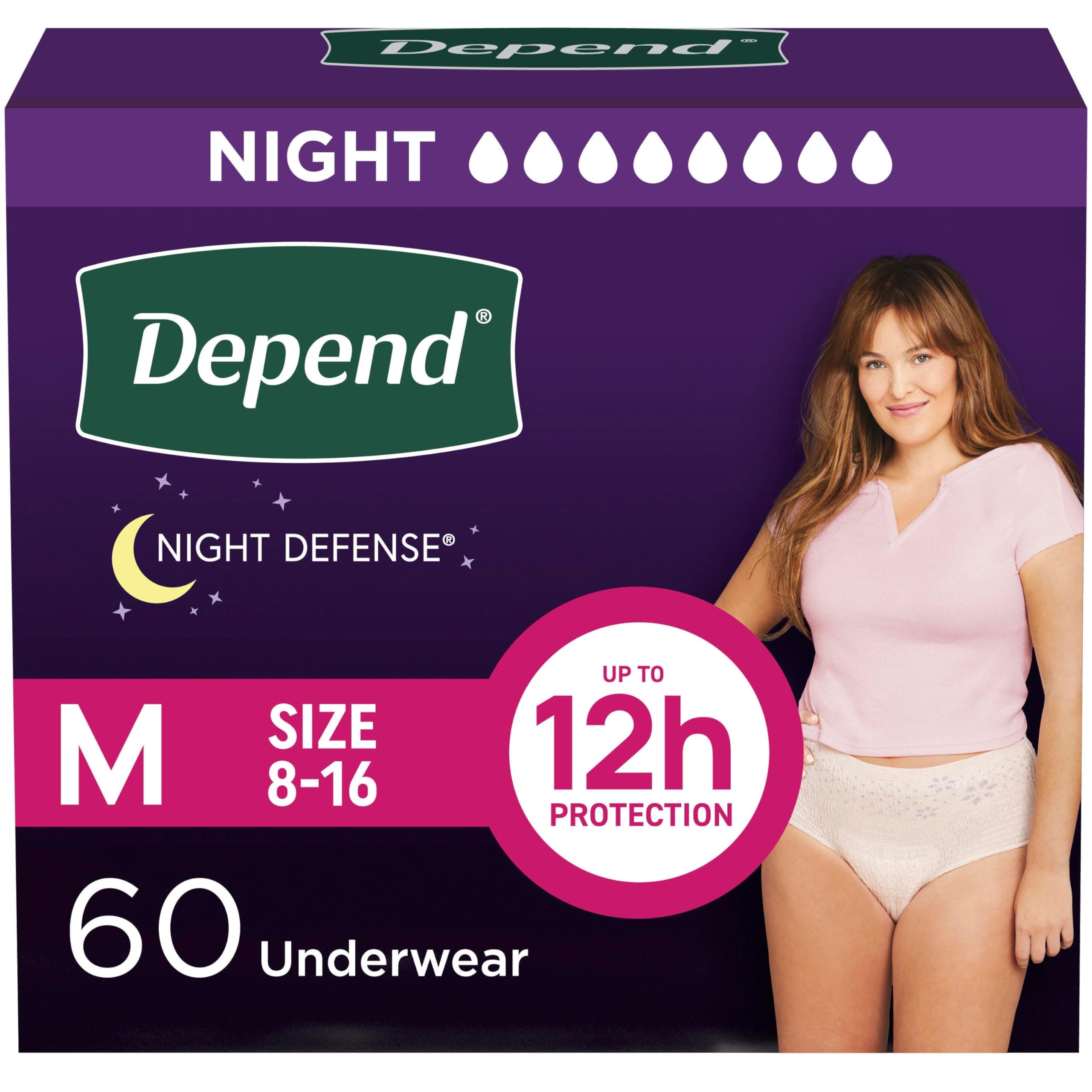 Depend Night Defense Adult Diapers, Incontinence & Postpartum Bladder Leak Un...