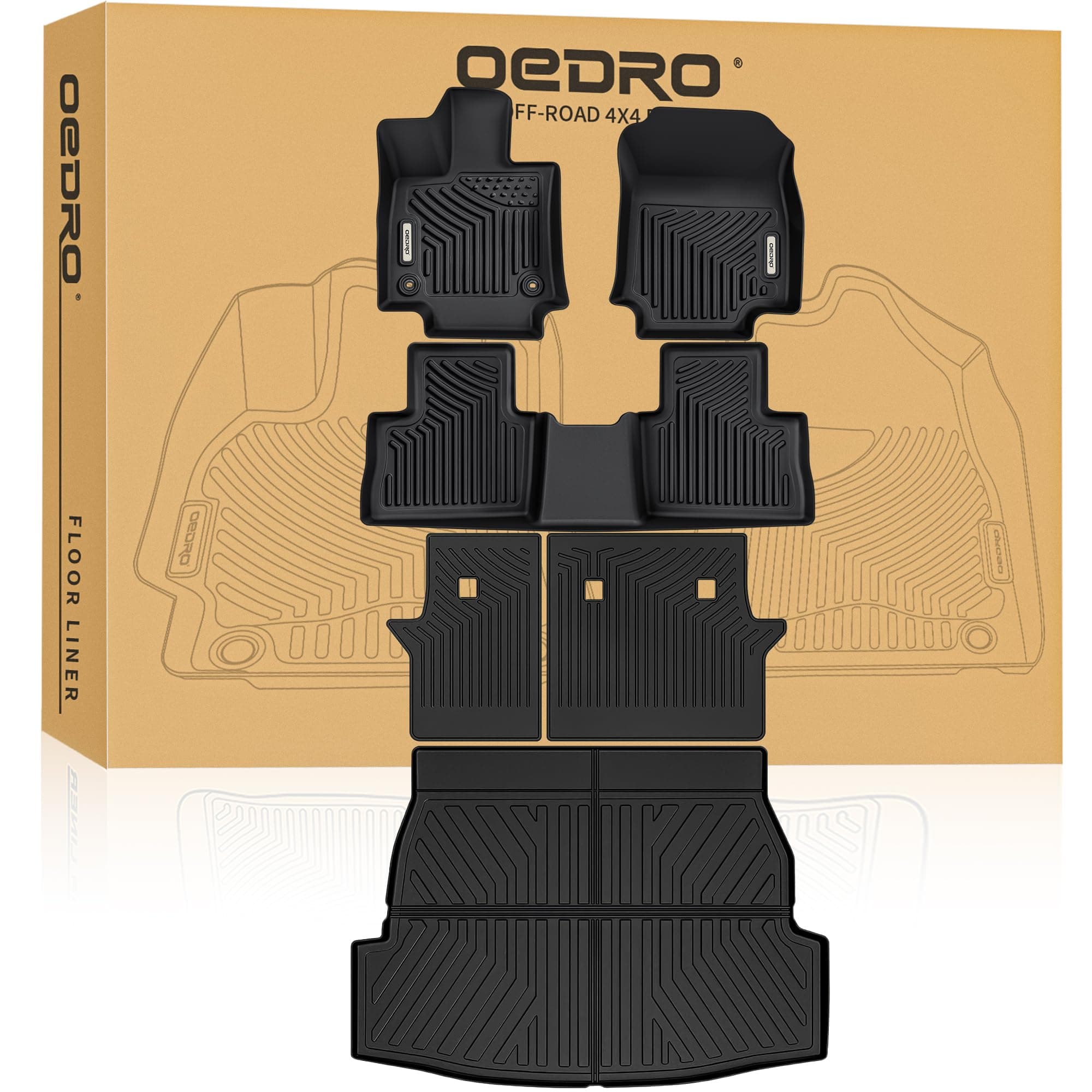 OEDRO Upgraded Floor Mats for Toyota RAV4 2026 2025-2019(not for Hybrid) Full Set, TPE All Weather Floor Liners for RAV4 Back Seat Cover Protector Cargo Liner Backrest Mats Accessories