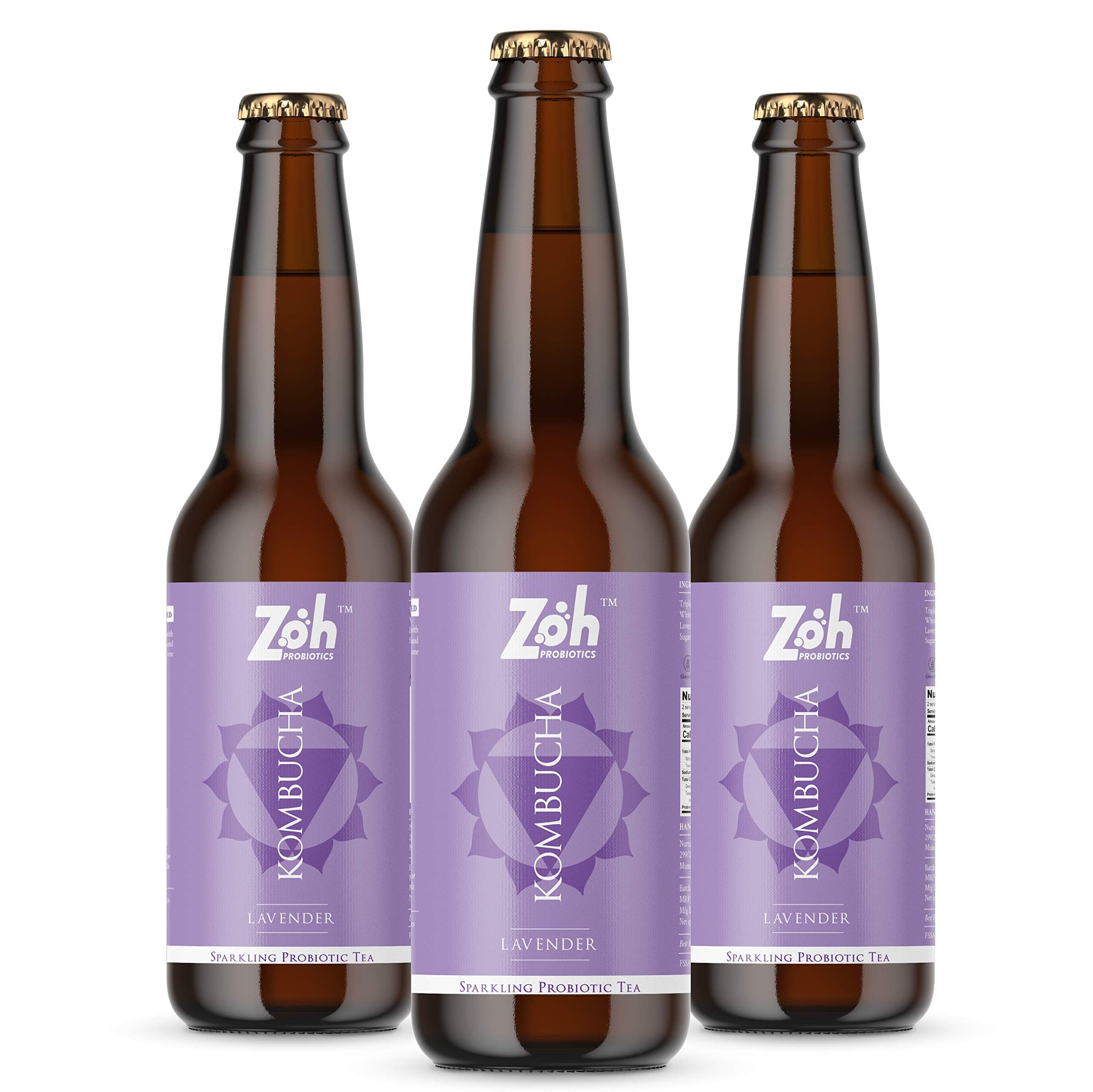 Zoh Probiotics Lavender Kombucha | Tea with detoxifying acids, and digestive enzymes. Raw, unfiltered, and unpasteurized with Mother. Made with real Lavender flowers (330 ml, Pack of 3)