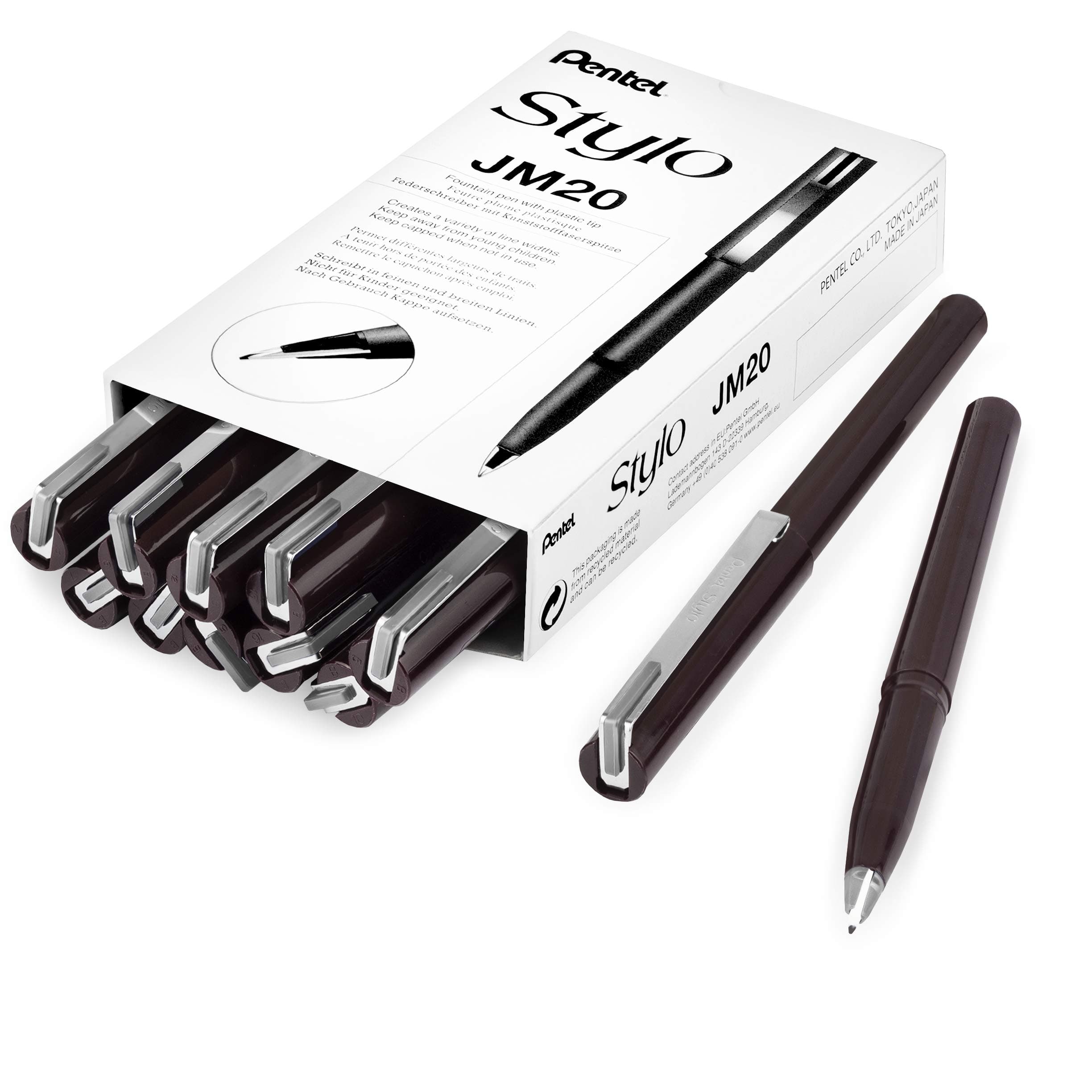 PentelJM20 Stylo Disposable Fountain Pen Grey Ink - Pack of 12