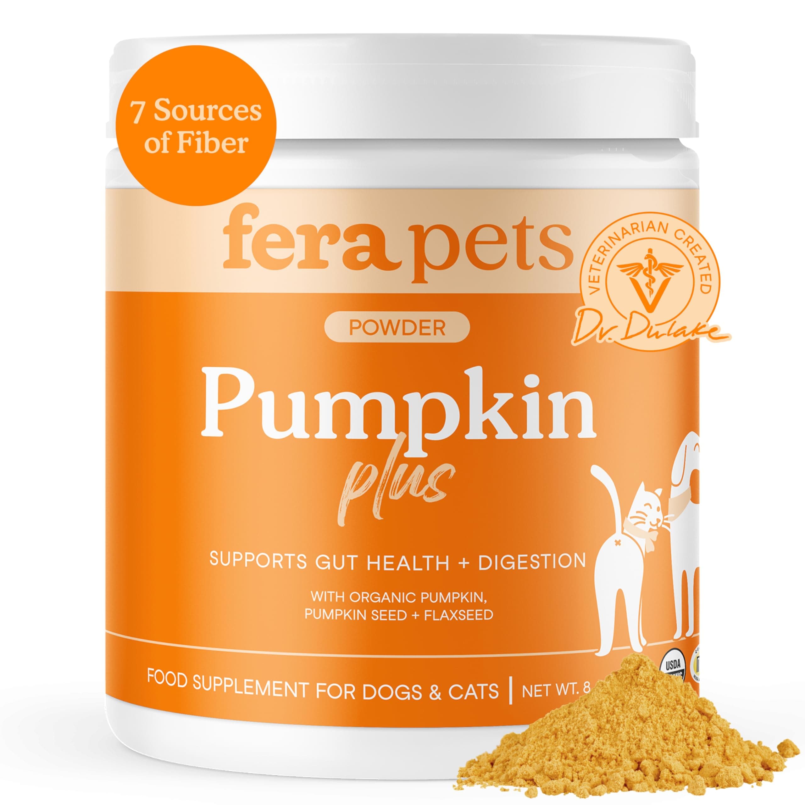 Cat & Dog Pumpkin Plus - Fiber Supplement - USDA Organic - Supports Gut & Digestive Health - Promotes Regularity - 7 Sources of Fiber - 90 Scoops