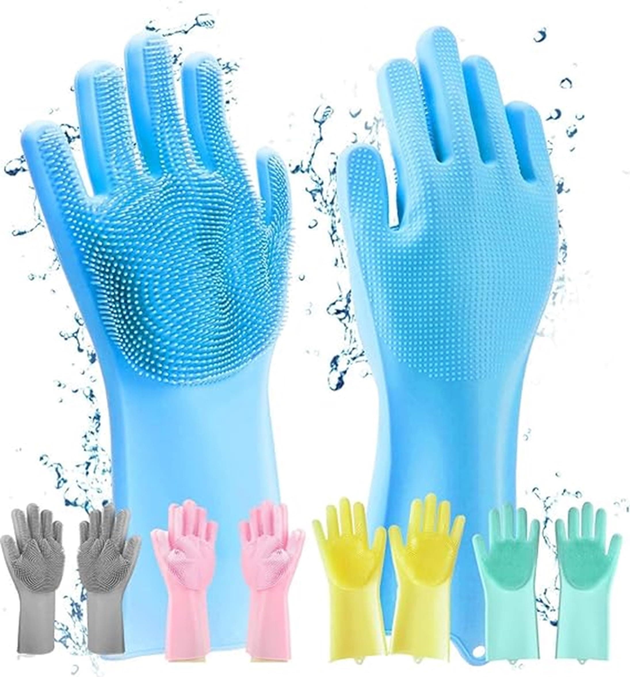 GLUN Magic Silicone Dish Washing Gloves, Silicon Cleaning Gloves, Silicon Hand Gloves for Kitchen Dishwashing and Pet Grooming, Great for Washing Dish, Car, Bathroom (1 Pair,Assorted)
