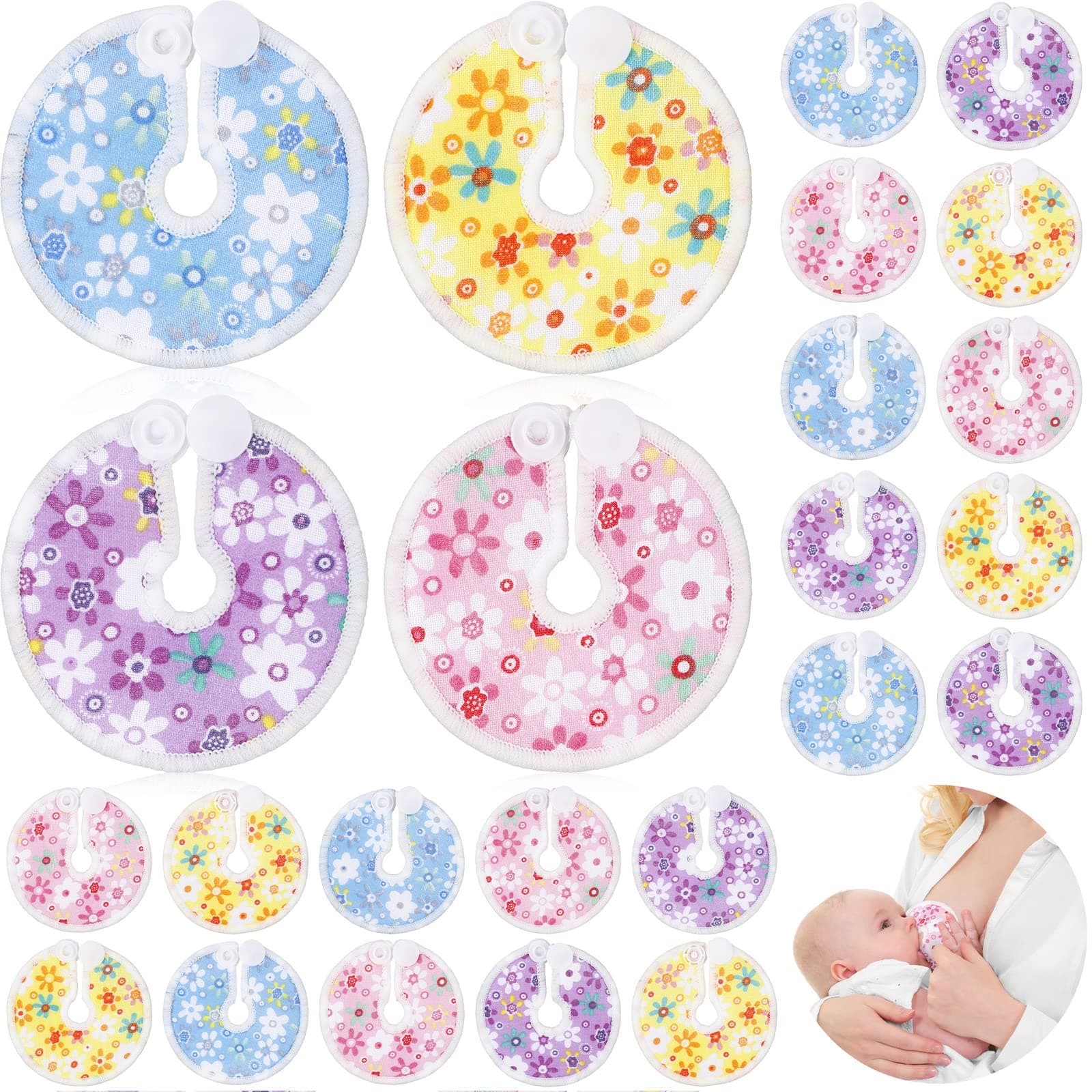 32 Pieces G Tube Button Covers G Tube Pad Holder Cotton Pads for Feeding Support Reusable Feeding Cotton Supplies Soft Covers for Breastfeeding Nursing Care, 4 Designs(Fresh Flower)
