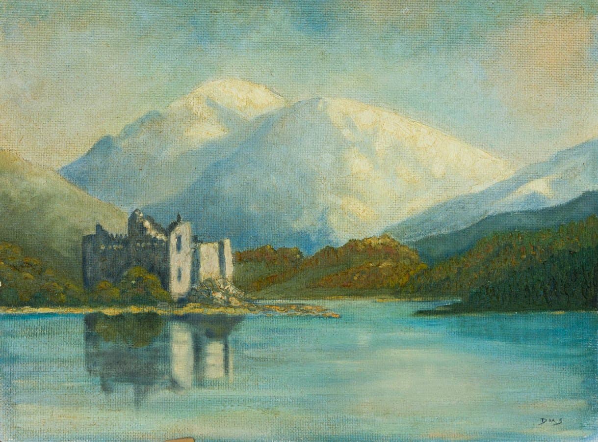 Sulis Fine Art D.M. Symon - Mid 20th Century Oil, Kilchurn Castle, Loch Awe