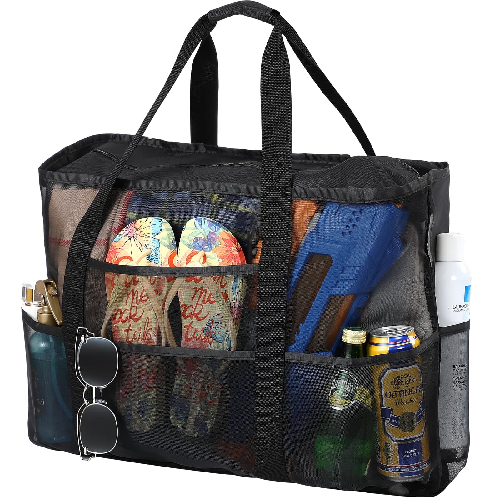 TOBEHIGHER Beach Bags for Women- Beach Bag Mesh with Zipper, Beach Tote Bags for Beach Pool Travel Picnic Camping Daily