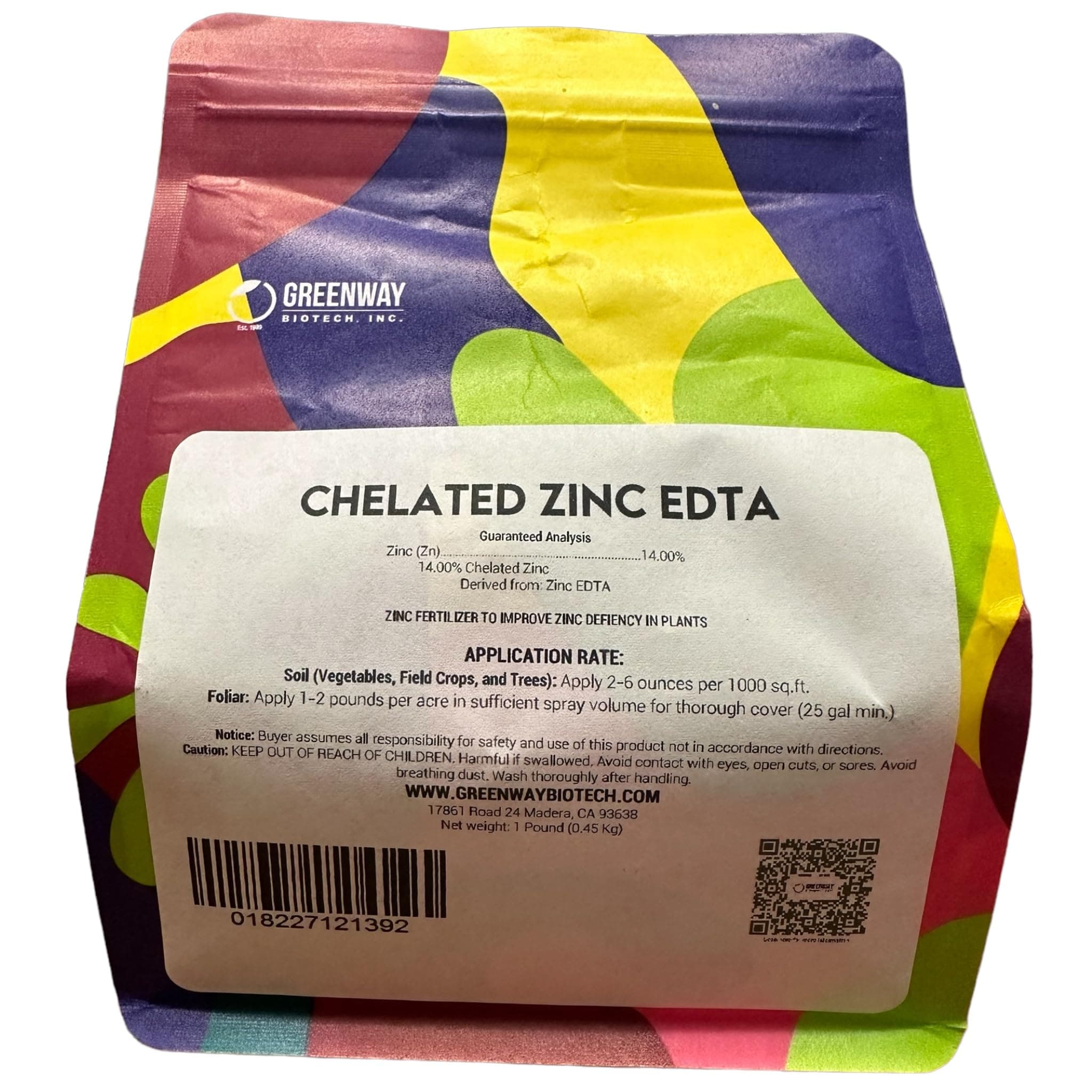 Greenway Biotech, Inc. Chelated Zinc EDTA Hydroponics Zinc Fertilizer 100% Water Soluble (1 Pound)