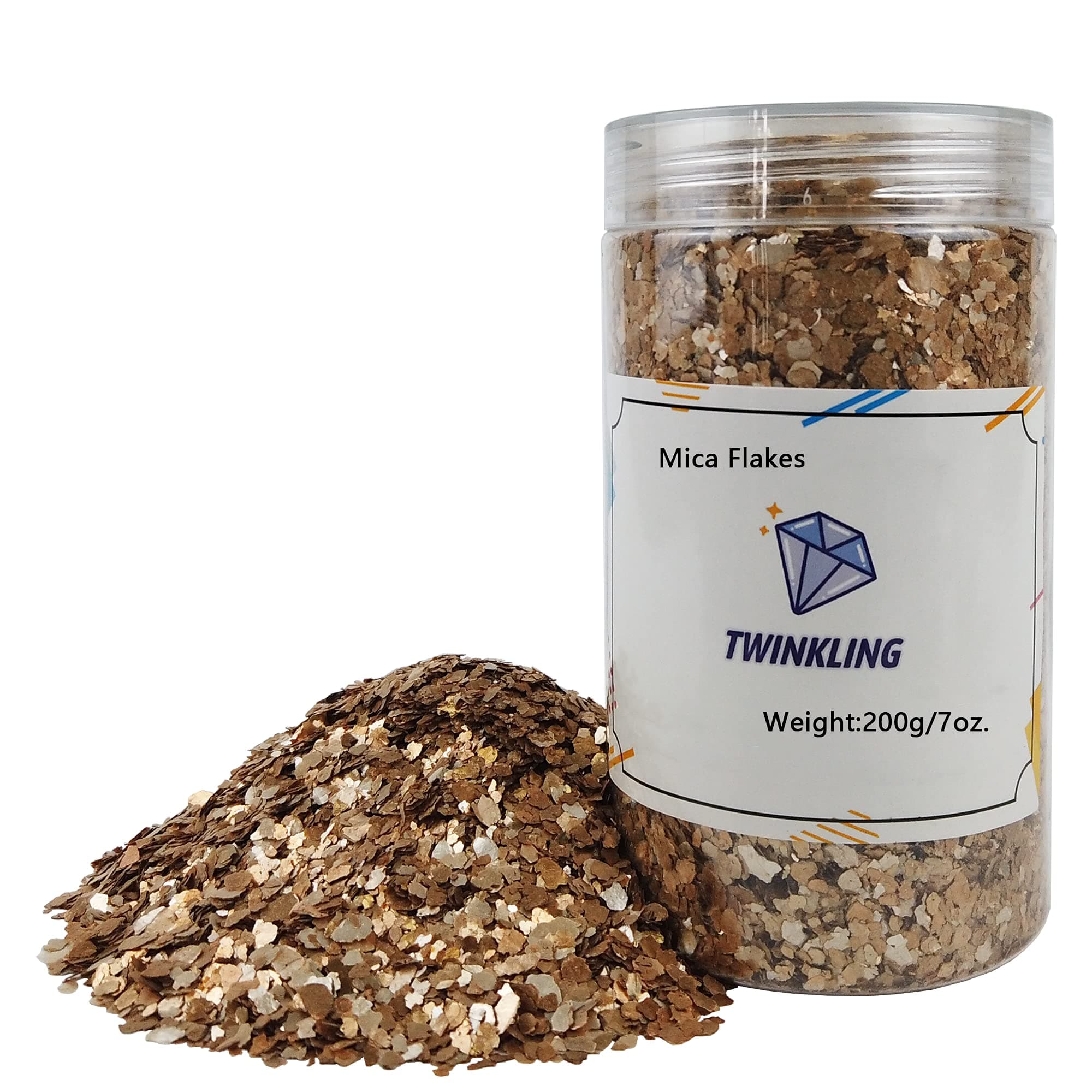 TWINKLING Natural Colored Mica Flakes, Gilding Flake, Mica Flakes Glitter Leaf for DIY Resin Art Crafts, Nail Art, Painting,Jewelry Making, 2-4mm,200g/7oz. (Gold Yellow)