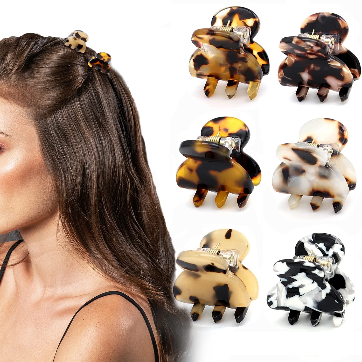 Cobahom Hair Clip, 6Pcs Small Hair Clips Mini Hair Claws Tortoise Shell Leopard Acrylic Hair Jaw Clips Clamps for Women Girls Thin Thick Hair