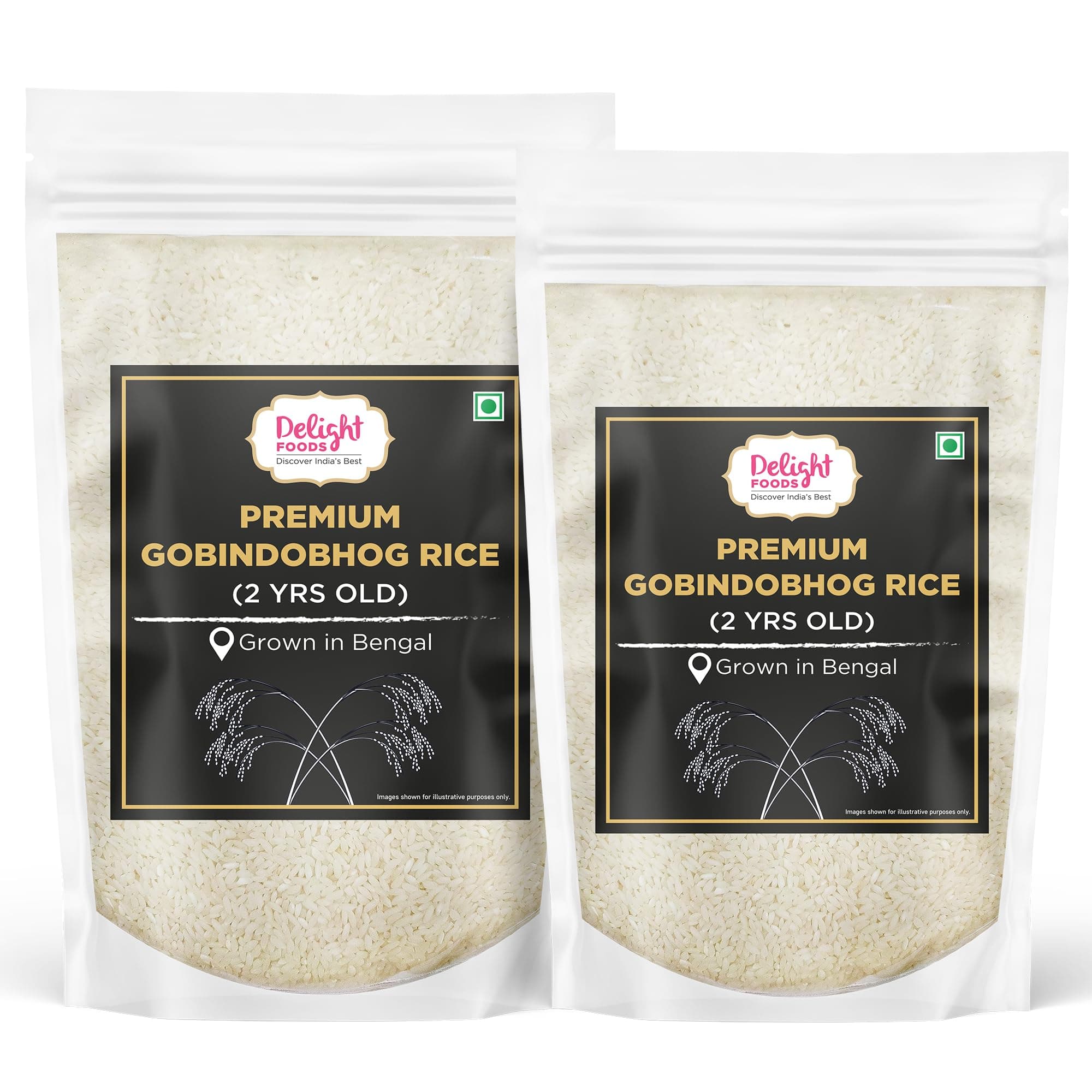 Delight Foods Premium Gobindobhog Rice Bengali, 1.7Kg (Set of 2 Packs - 1kg + 700g) | 2years Old Aged | Unpolished Aromatic Short Grain Chawal | Grown in Bengal | Ideal for Payesh/Kheer, Biryani & Pulao
