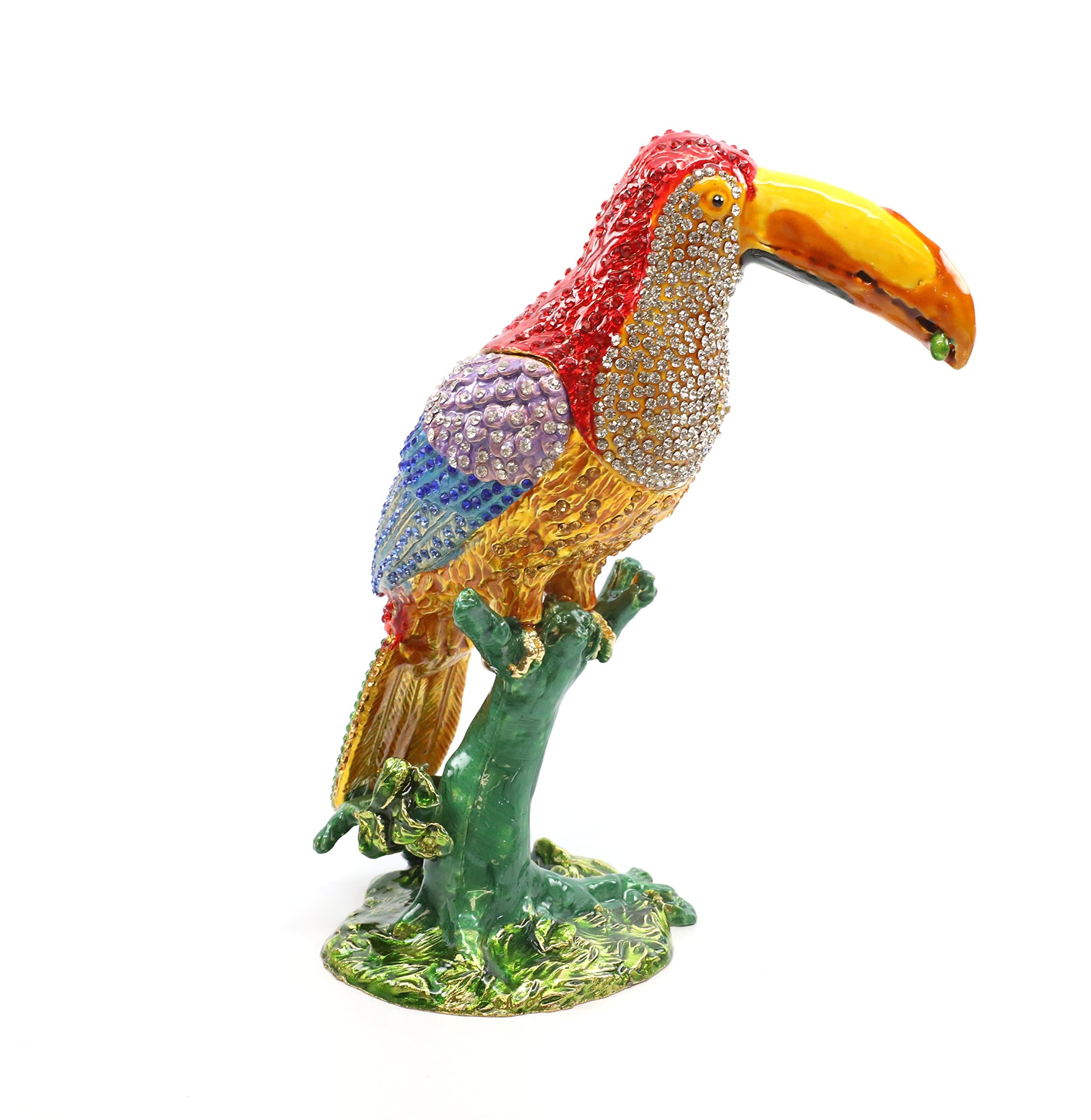 Faberge Box Decorative Enameled Figurines, 24K Gold Trinket Jewelry Box with Swarovski Crystal (Multicolor Parrot)