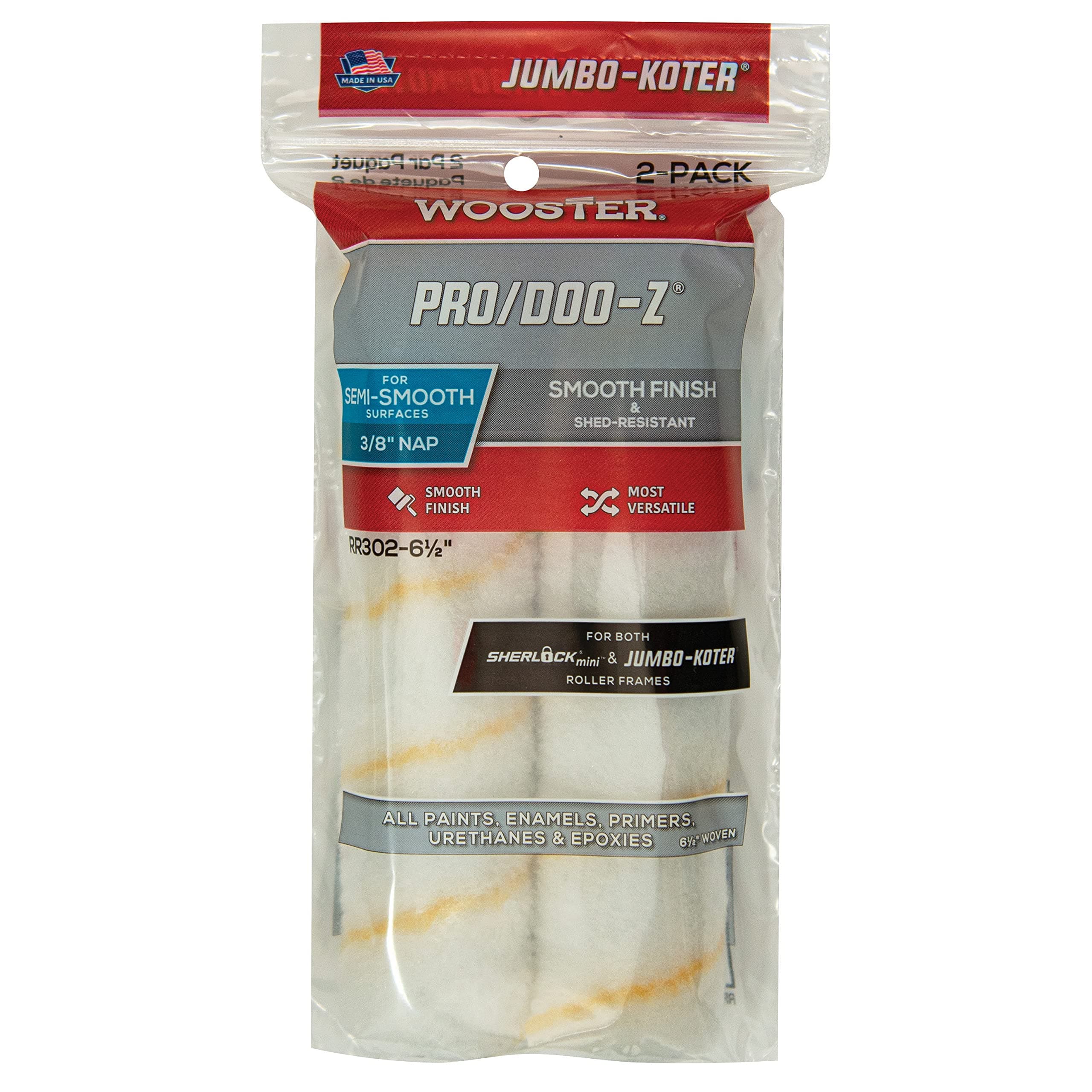 Wooster Brush RR302-6-1/2 Jumbo-Koter Pro/Doo-Z Roller 3/8-Inch Nap, 2-Pack, 6-1/2-Inch