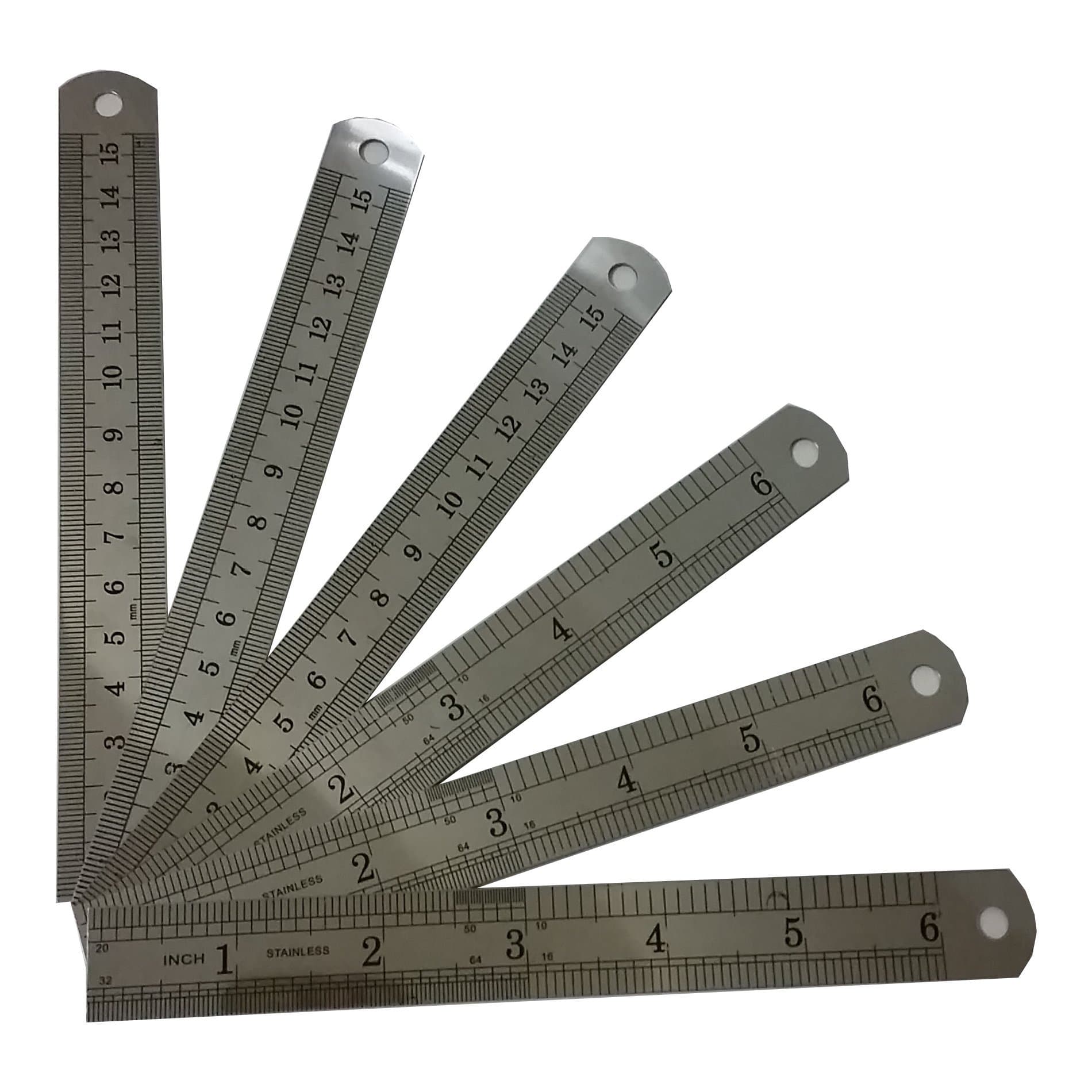 [Pack of 6] 6 Inch / 15 cm Stainless Steel Metal Ruler/Rule Straight Edge Easy Measurements for Engineering, School, Office, Drawing, Wood Working and Other Projects (cm, mm, inches)