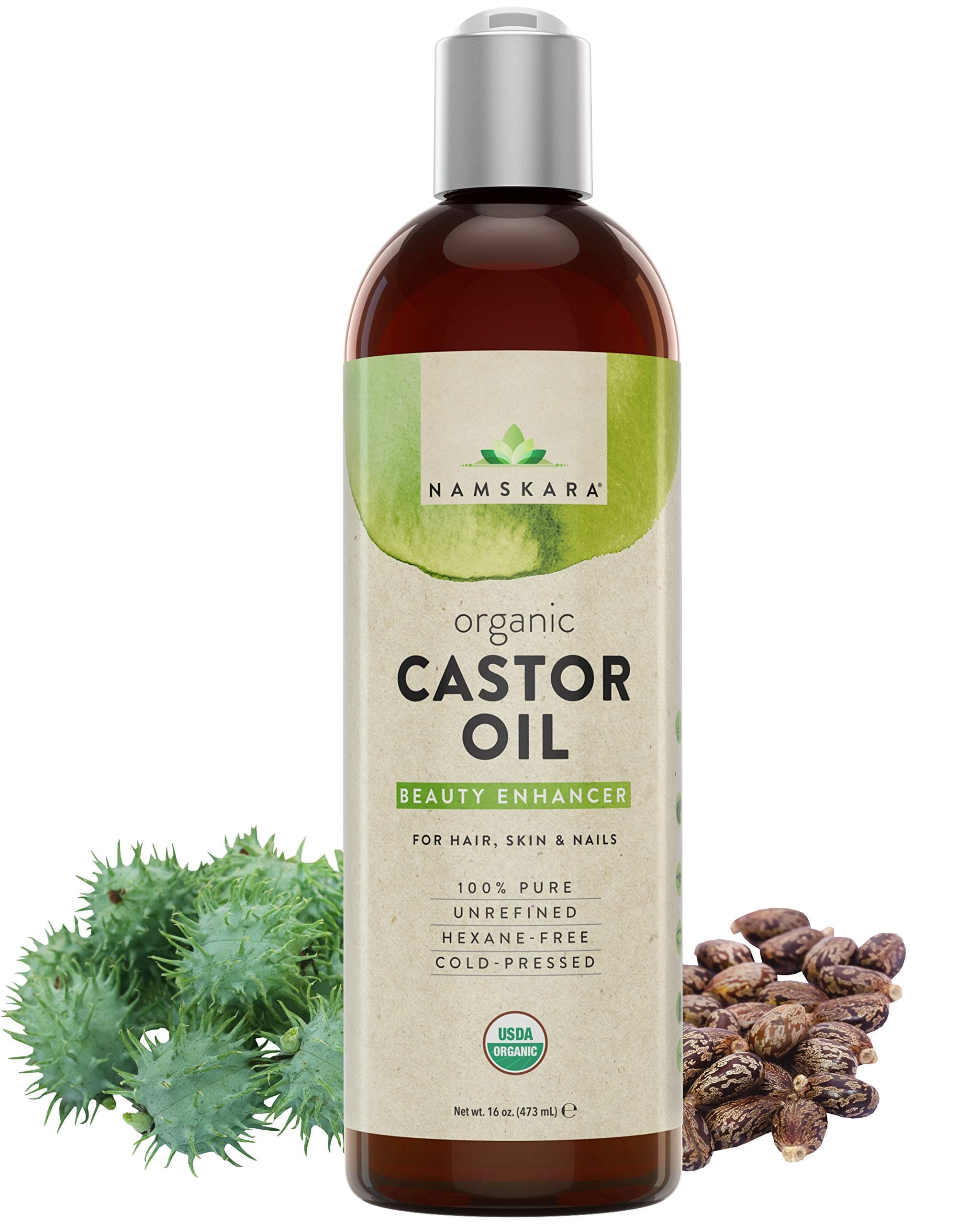 Namskara Organic Castor Oil - USDA Certified Organic 100% Pure, Cold-Pressed, Extra-Virgin, Hexane-Free, LARGE 470ml bottle. Best Treatment For Eyelashes, Hair, Eyebrows, Nails and Skin