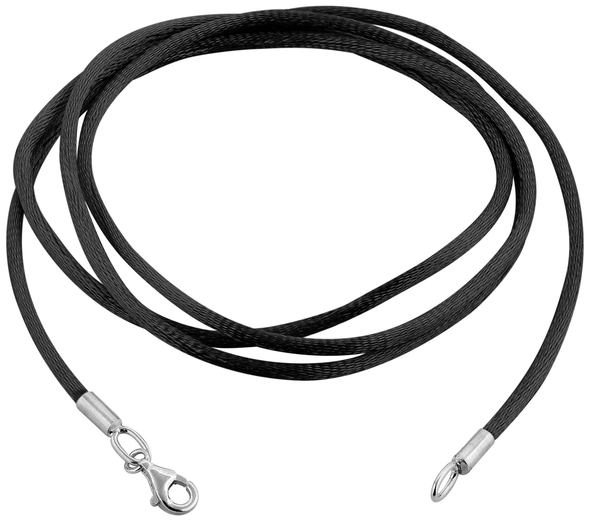Nena Lina Women's Necklace Silk Strap in 803019 Black, Lobster Clasp 925 Sterling Silver – 1