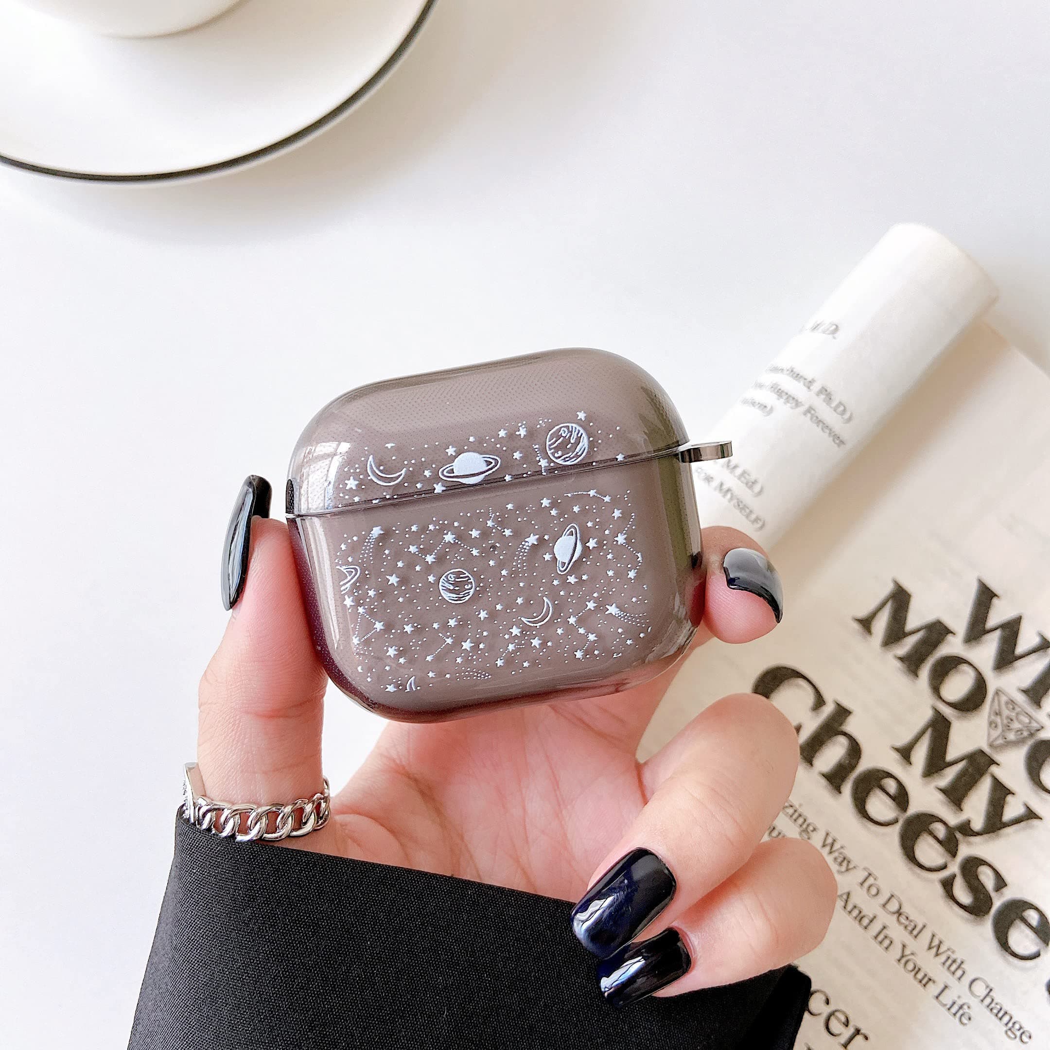 ZTOFERA Hard TPU Case for Apple Airpods 3rd Generation, Translucent Shockproof Protective Airpods Case Cover, Planet Star Space Pattern Anti-Scratch Portable Airpods 3 Case, Dark with White Sky