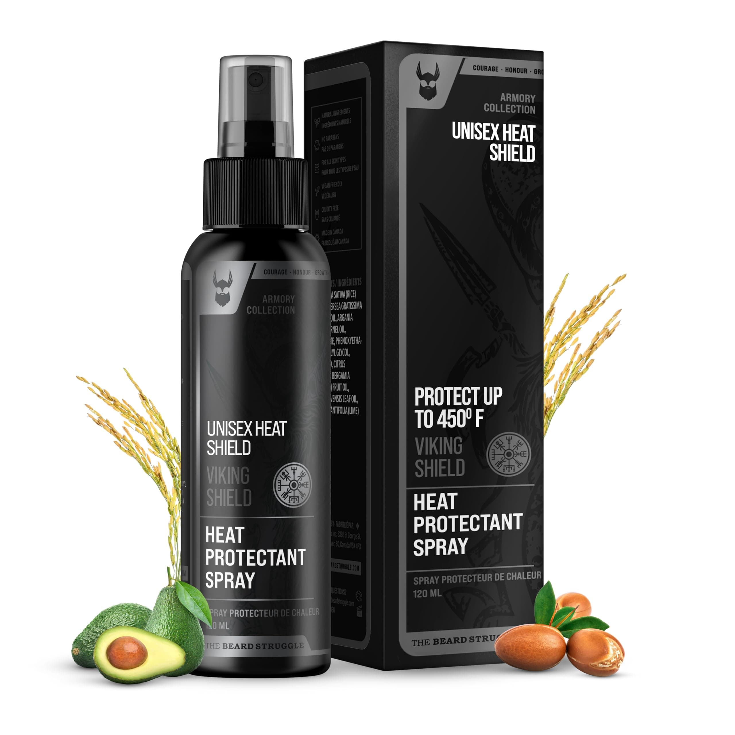- Beard & Hair Heat Protectant Spray - Viking Shield Beard Spray for Men, Protects Hair from Heat Damage of Straightener and Styling - Argan Oil Thermal Protector Spray - Protect Up To 450º F - 4 Fl Oz