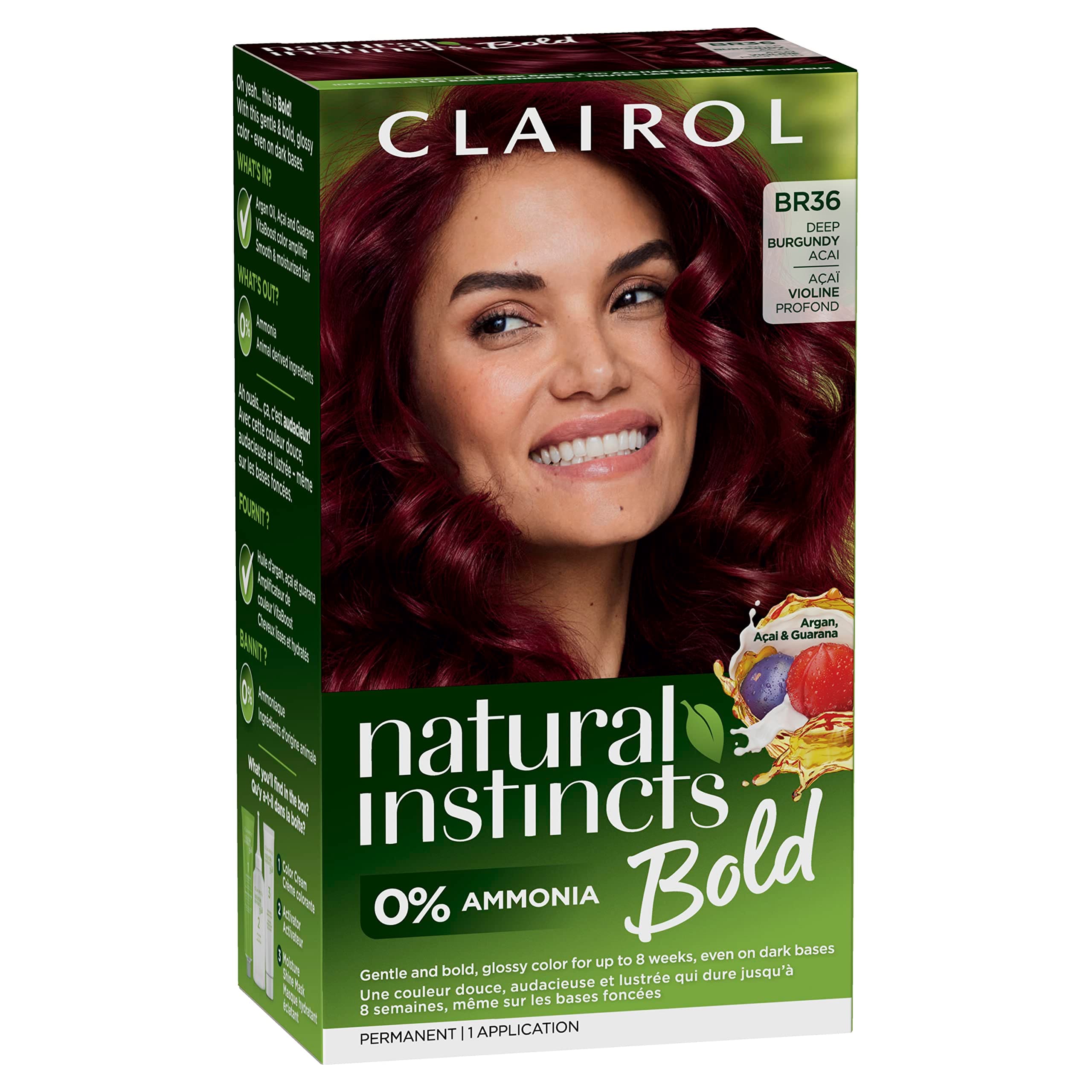 Natural Instincts Bold Permanent Hair Dye, BR36 Deep Burgundy Acai Hair Color, Pack of 1