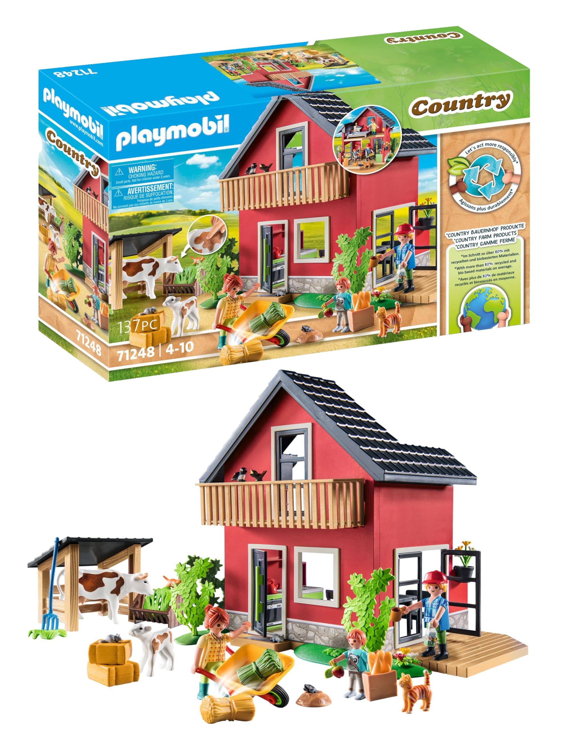 Playmobil 71248 Country Farm House, farm animal play sets, sustainable toys, fun imaginative role play, playsets suitable for children ages 4+