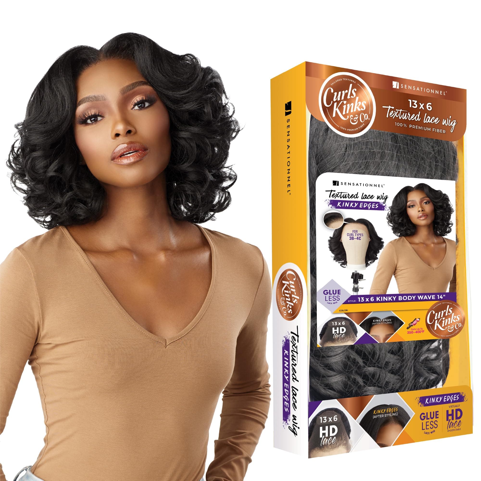 Sensationnel Edge 13x6 Lace Wigs - Edge Body Wave 14-inch glueless synthetic wig - CKCO Edge Body Wave 14 Inch (1B OFFBLACK)