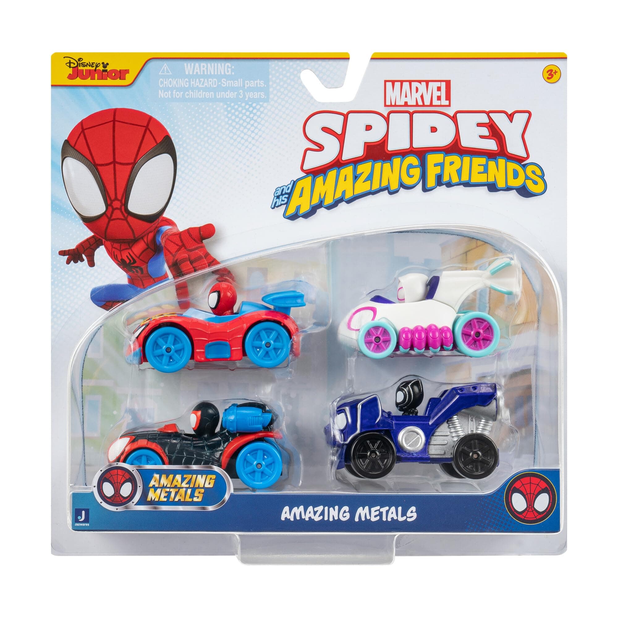 Marvel's Spidey and his Amazing Friends - Amazing Metals 4 Pack - Includes Spidey, Ghost-Spider, Black Panther, Miles Morales: Spider-Man - 3-Inch Die-Cast Vehicles - Superhero Toys for Kids 3 and Up