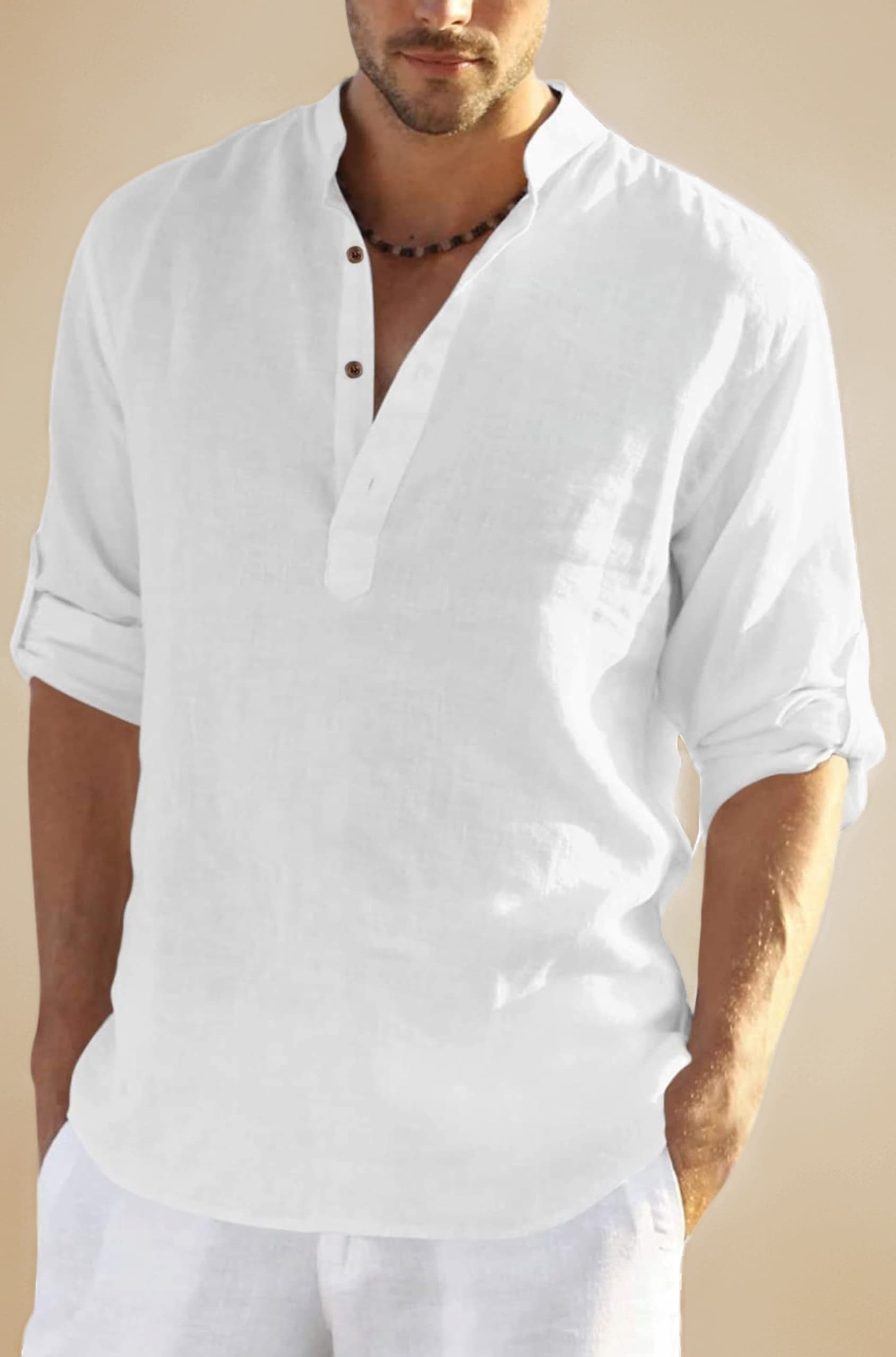 Zombom Men's Cotton Polyester Blend Full Sleeve Regular Fit Short Kurta Shirt with Mandarin Collar