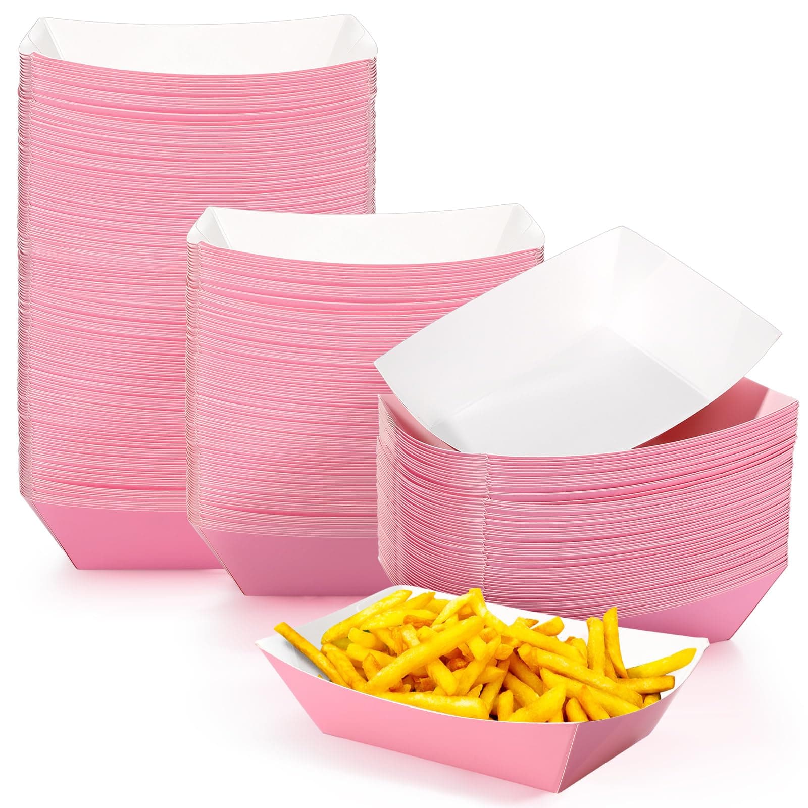 200 Pcs Paper Boat Disposable Food Trays Nacho Trays Kraft Paper Boats for Tacos Concession Party Supplies(2lb,Pink)