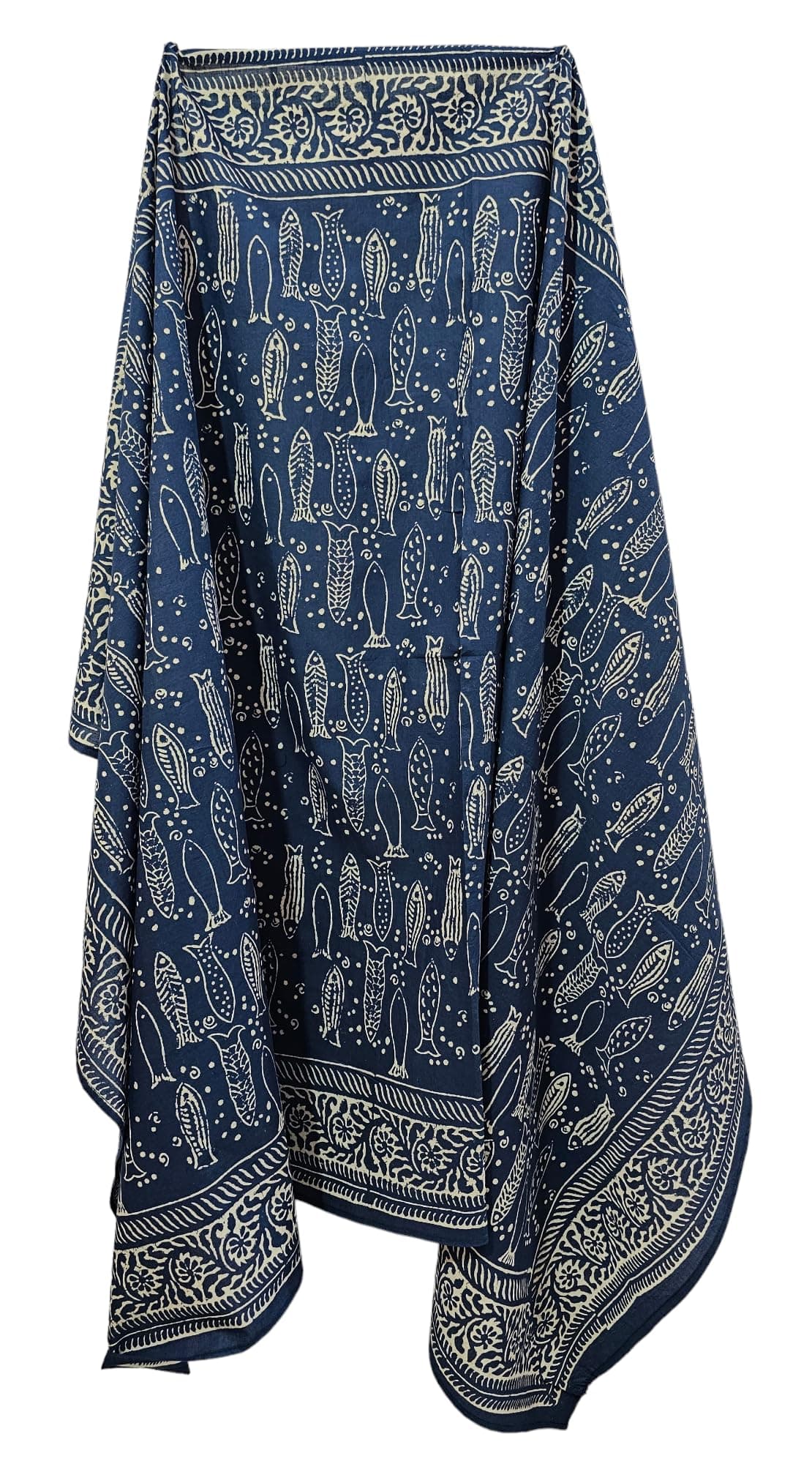 Indigo Blue Cotton Pareo Hand Dyed Scarves Indian Hand Block Print Sarong, Size 44x72 Inch
