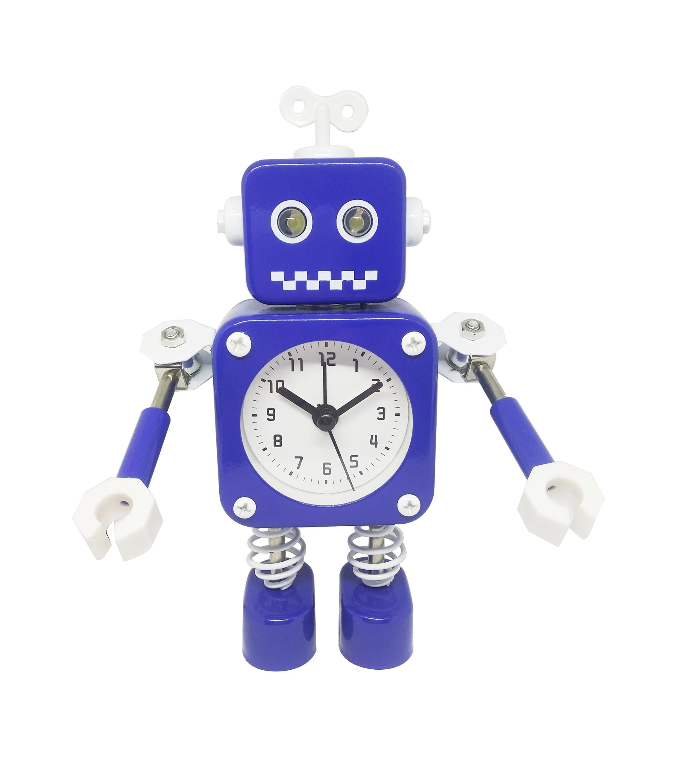 Funny Metal Robot Time Light Alarm Clock-Home Decoration Living Room Bedside Clock for Girls-Blue