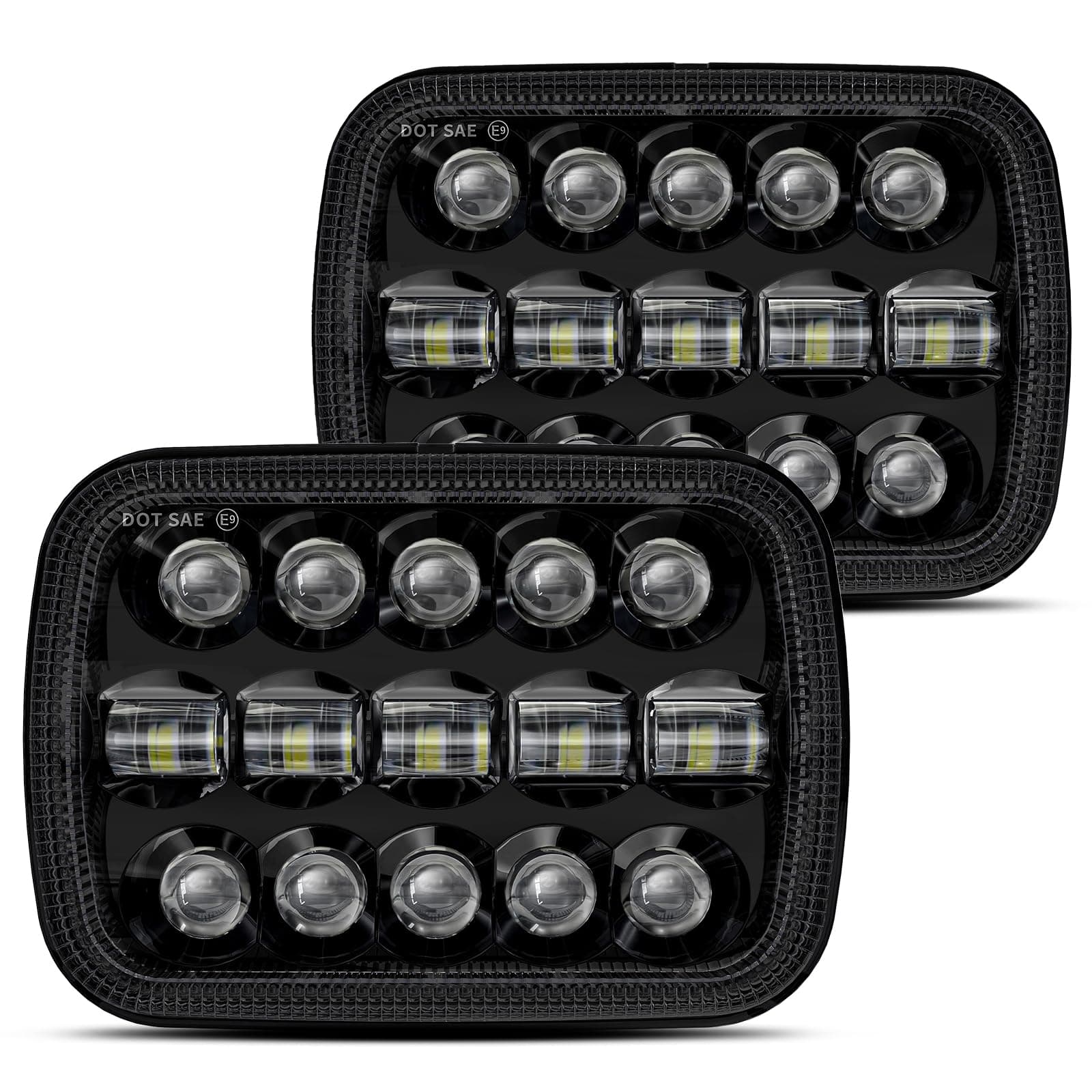 HWSTAR 110W 5x7 Led Headlights 7x6 H6054 headlight Hi/Low Sealed Beam Compatible with Jeep Wrangler YJ Cherokee XJ Ford GMC Toyota Nissan Dodge Truck Van etc Pair Black